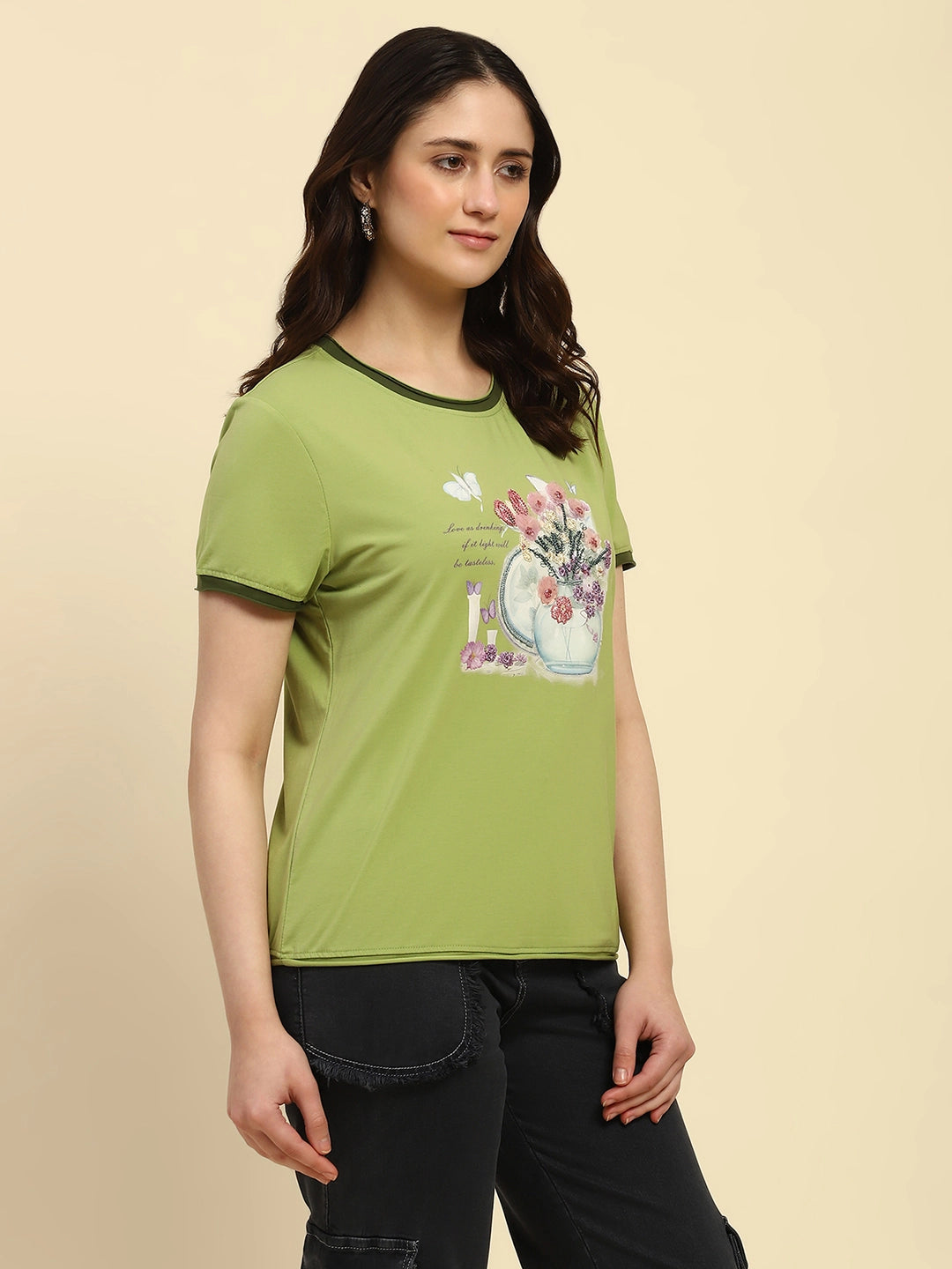 Green Embroidered Modal Blend Top - Global Republic