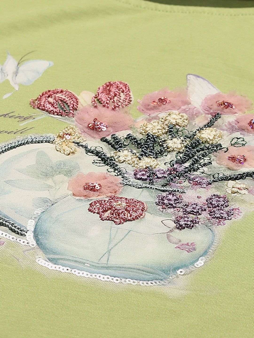 Green Embroidered Modal Blend Top - Global Republic