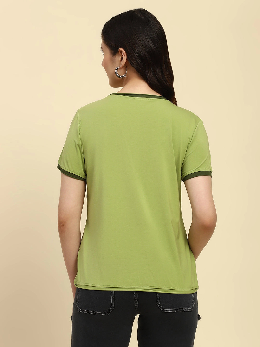 Green Embroidered Modal Blend Top - Global Republic