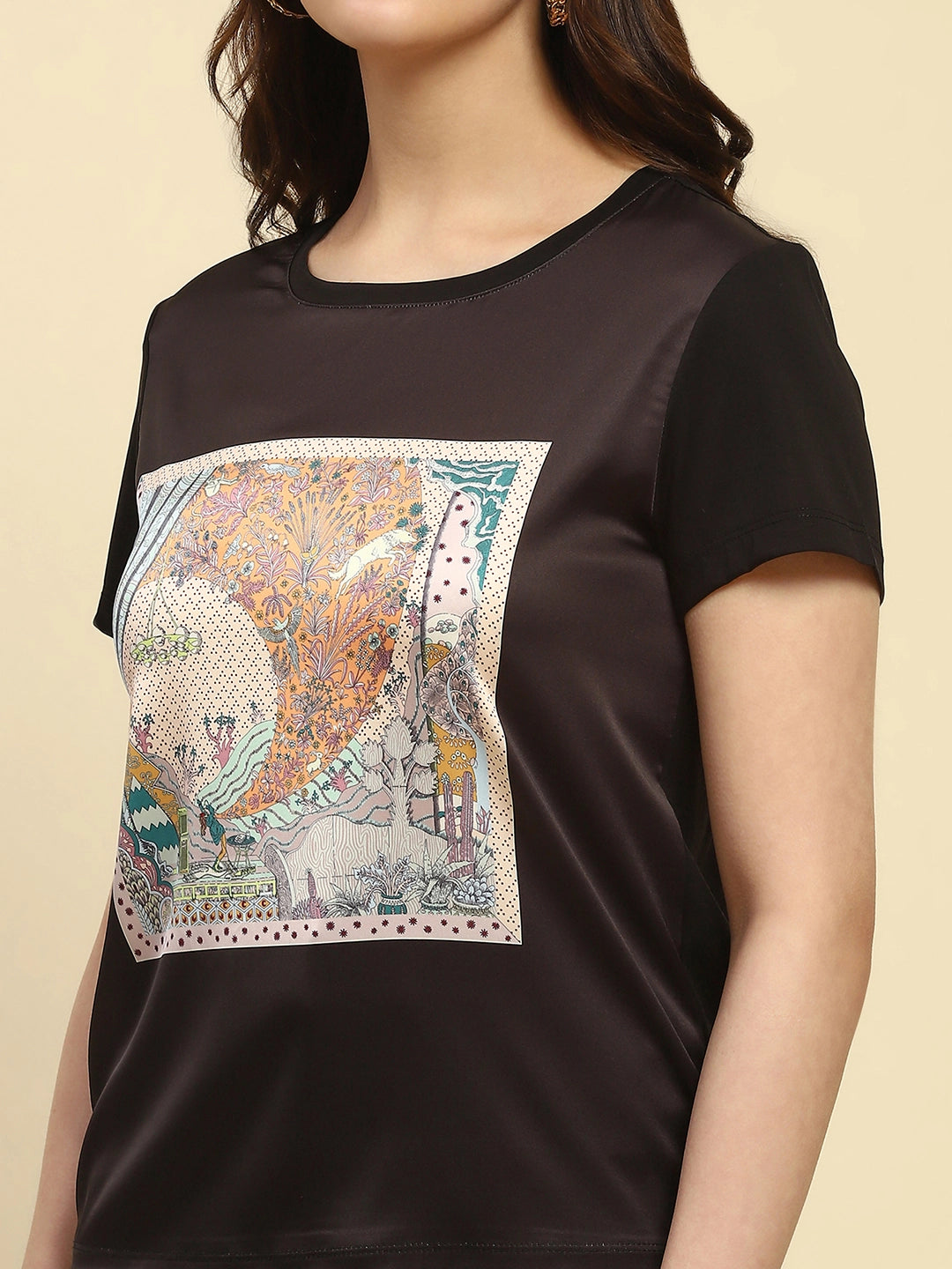 Black Graphic Print Modal Top - Global Republic