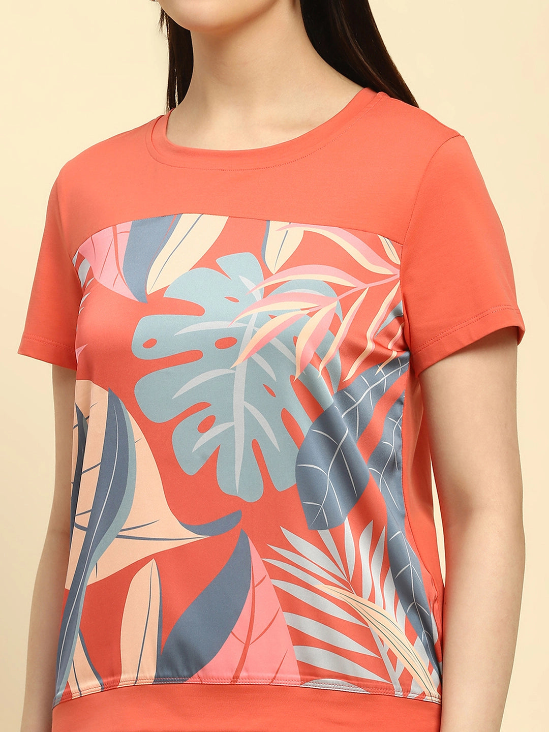 Orange Graphic Cotton Blend Top - Global Republic