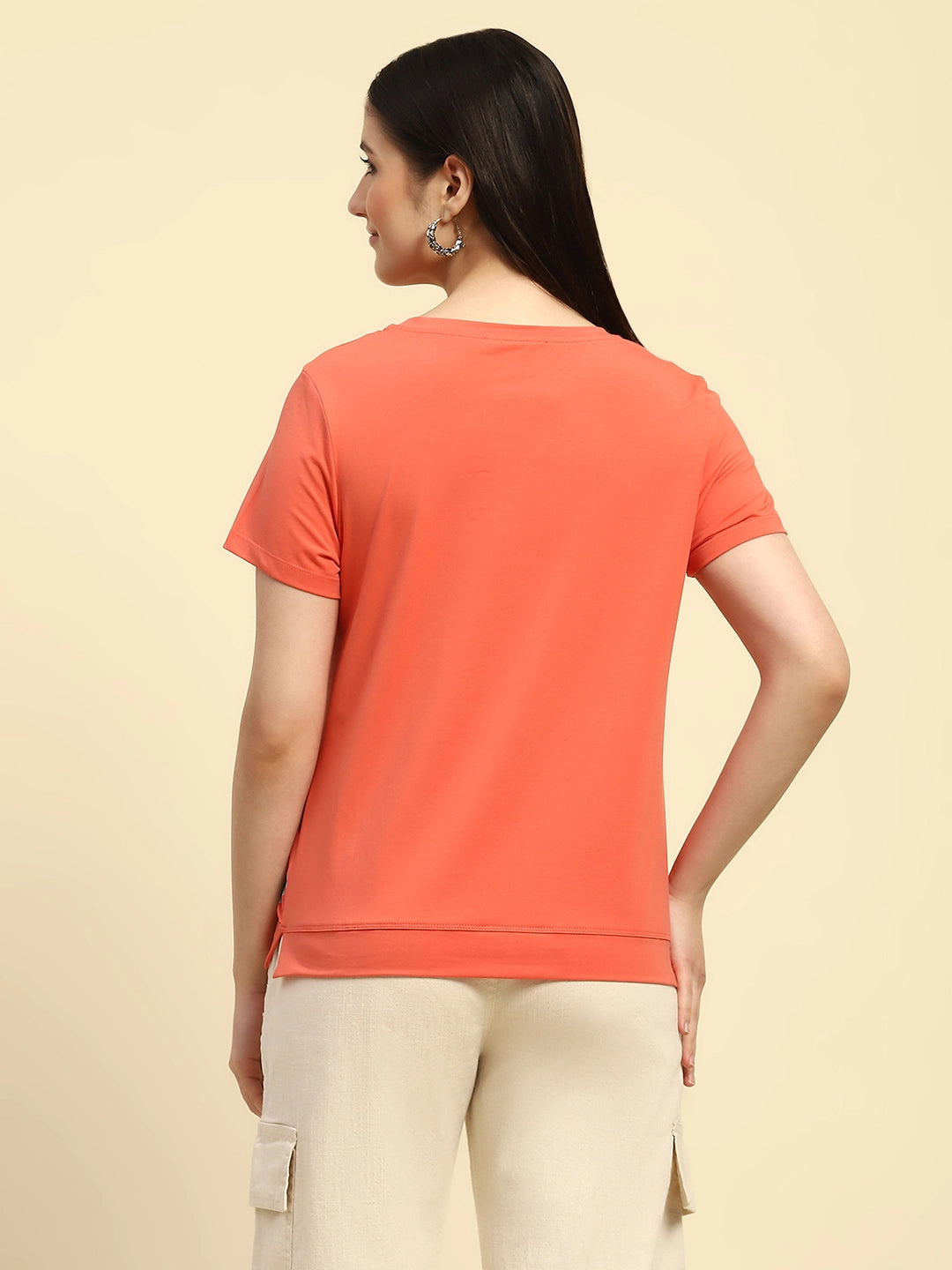 Orange Graphic Cotton Blend Top - Global Republic