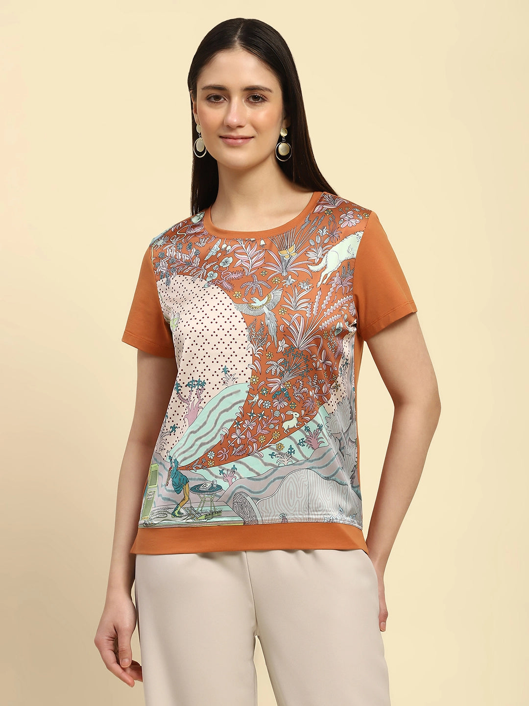 Brown Graphic Cotton Top - Global Republic