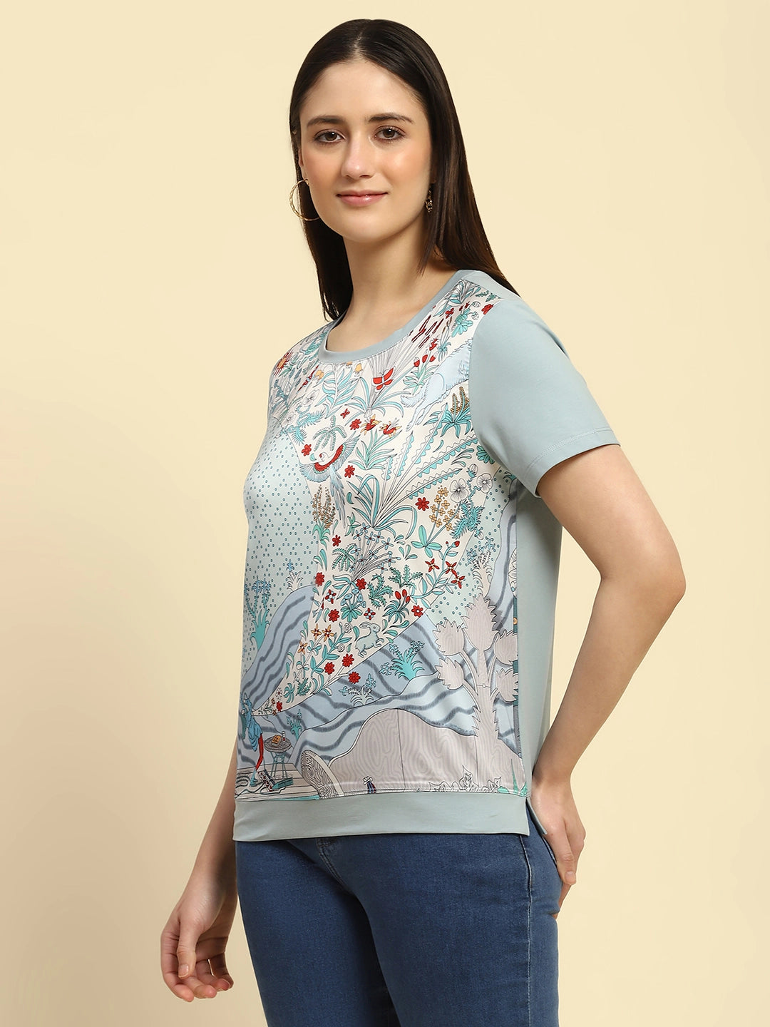 Dusty Blue Graphic Cotton Top - Global Republic