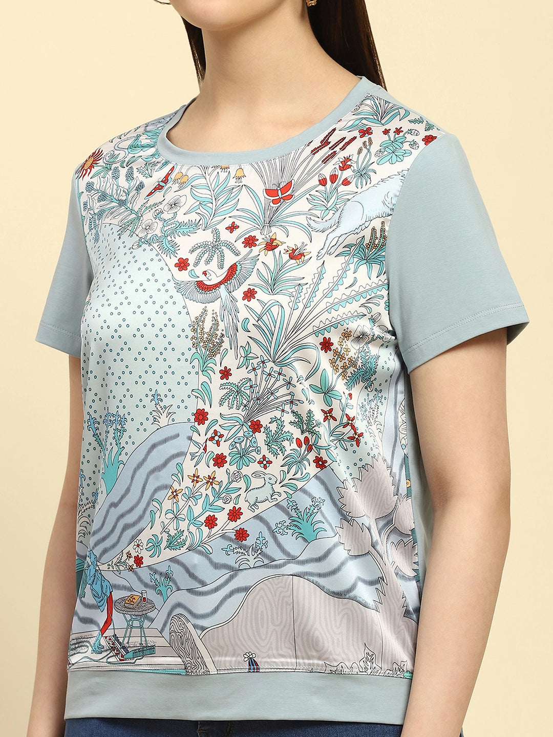 Dusty Blue Graphic Cotton Top - Global Republic