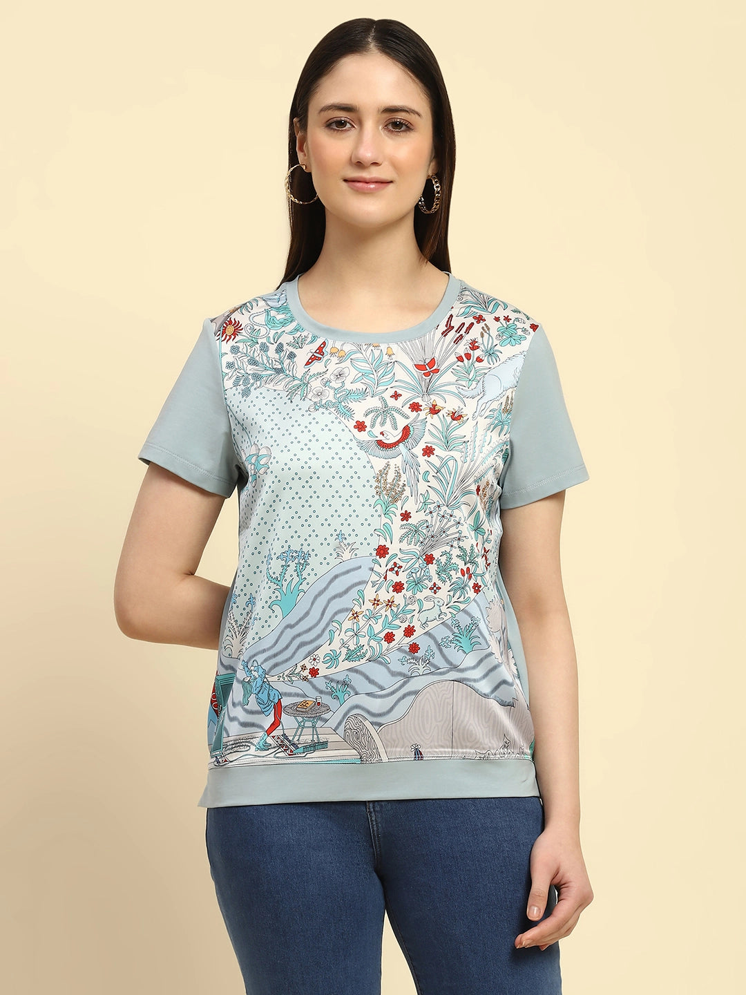 Dusty Blue Graphic Cotton Top - Global Republic