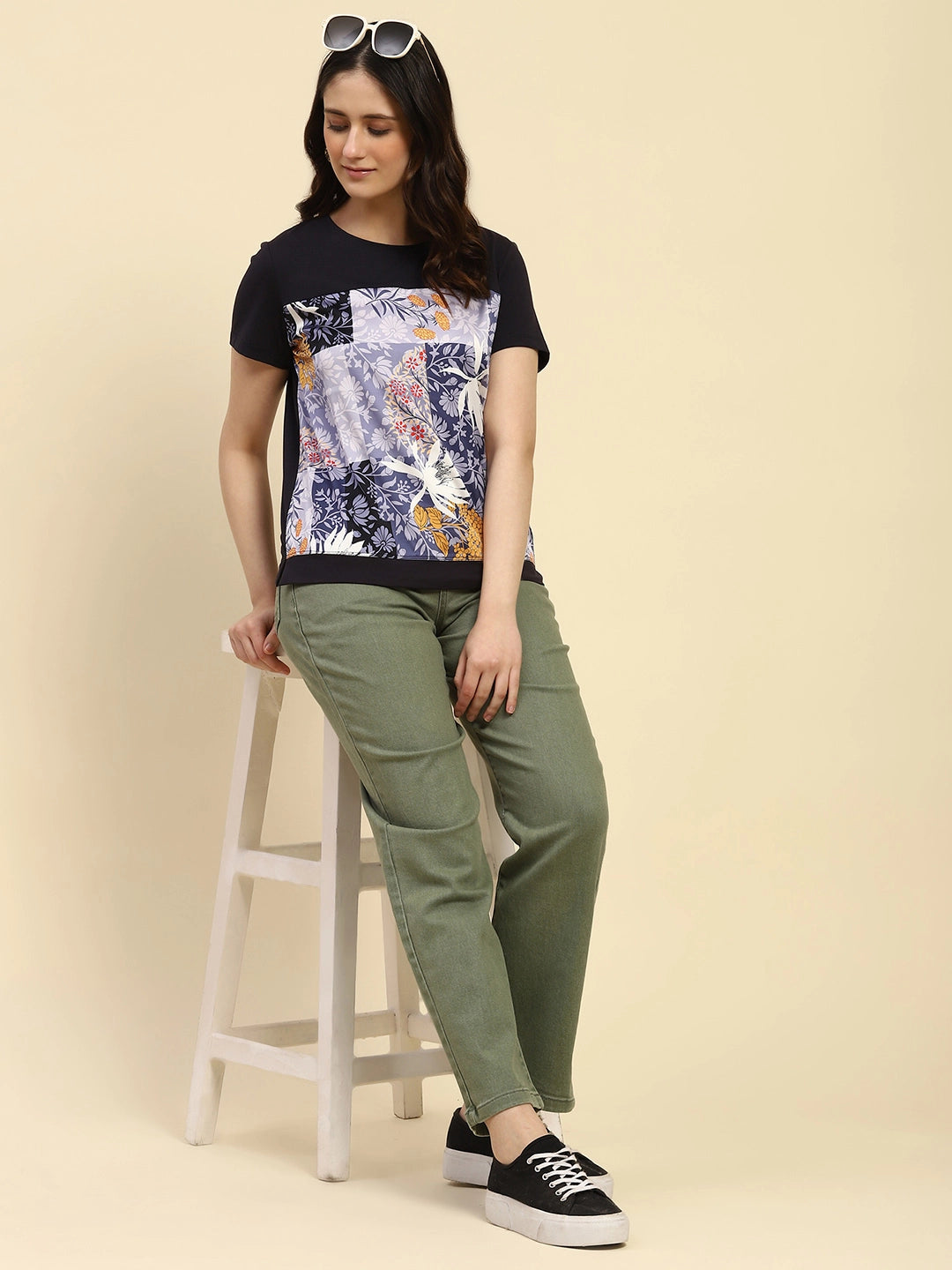 Navy Graphic Print Cotton Top - Global Republic