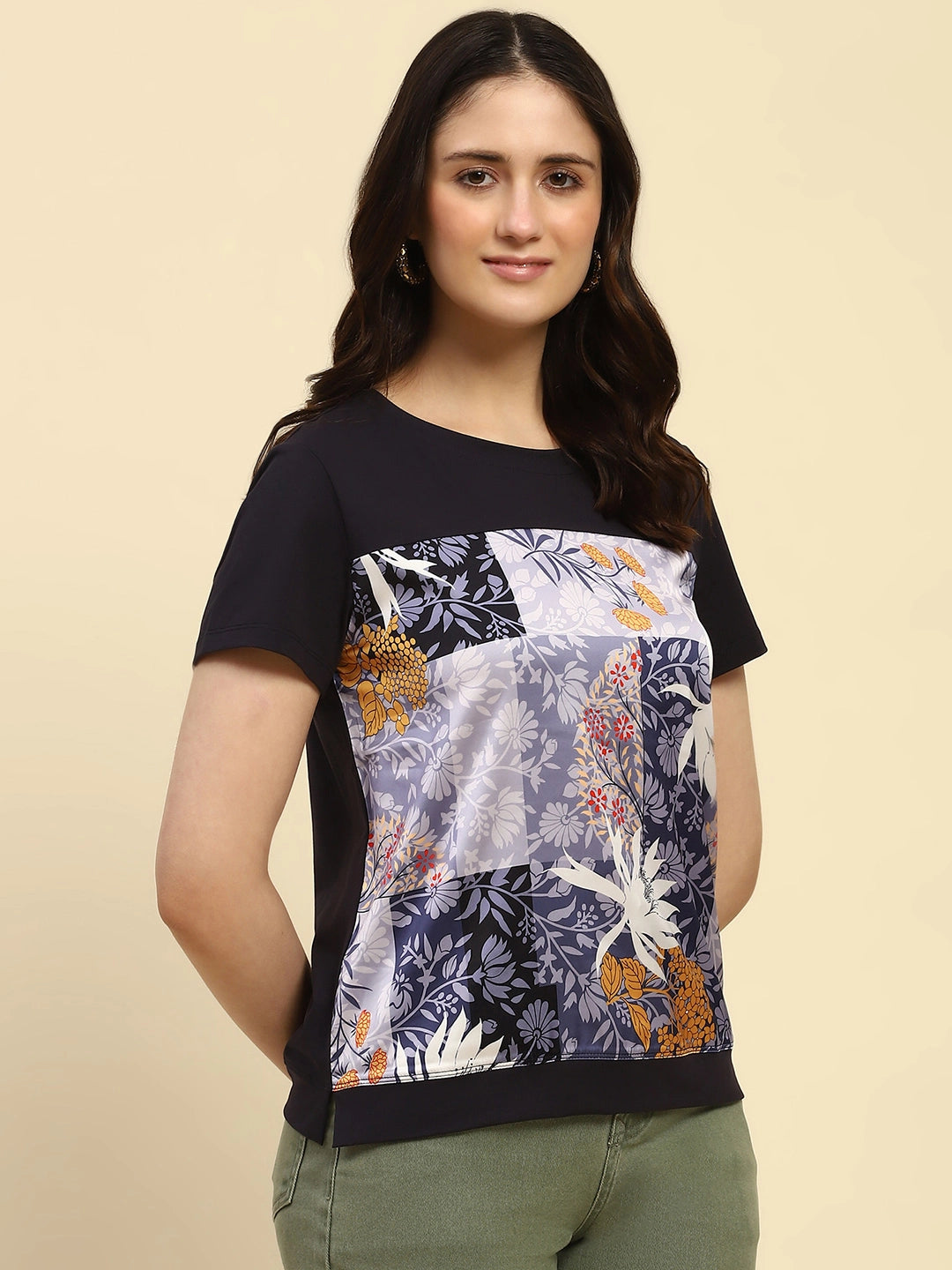 Navy Graphic Print Cotton Top - Global Republic