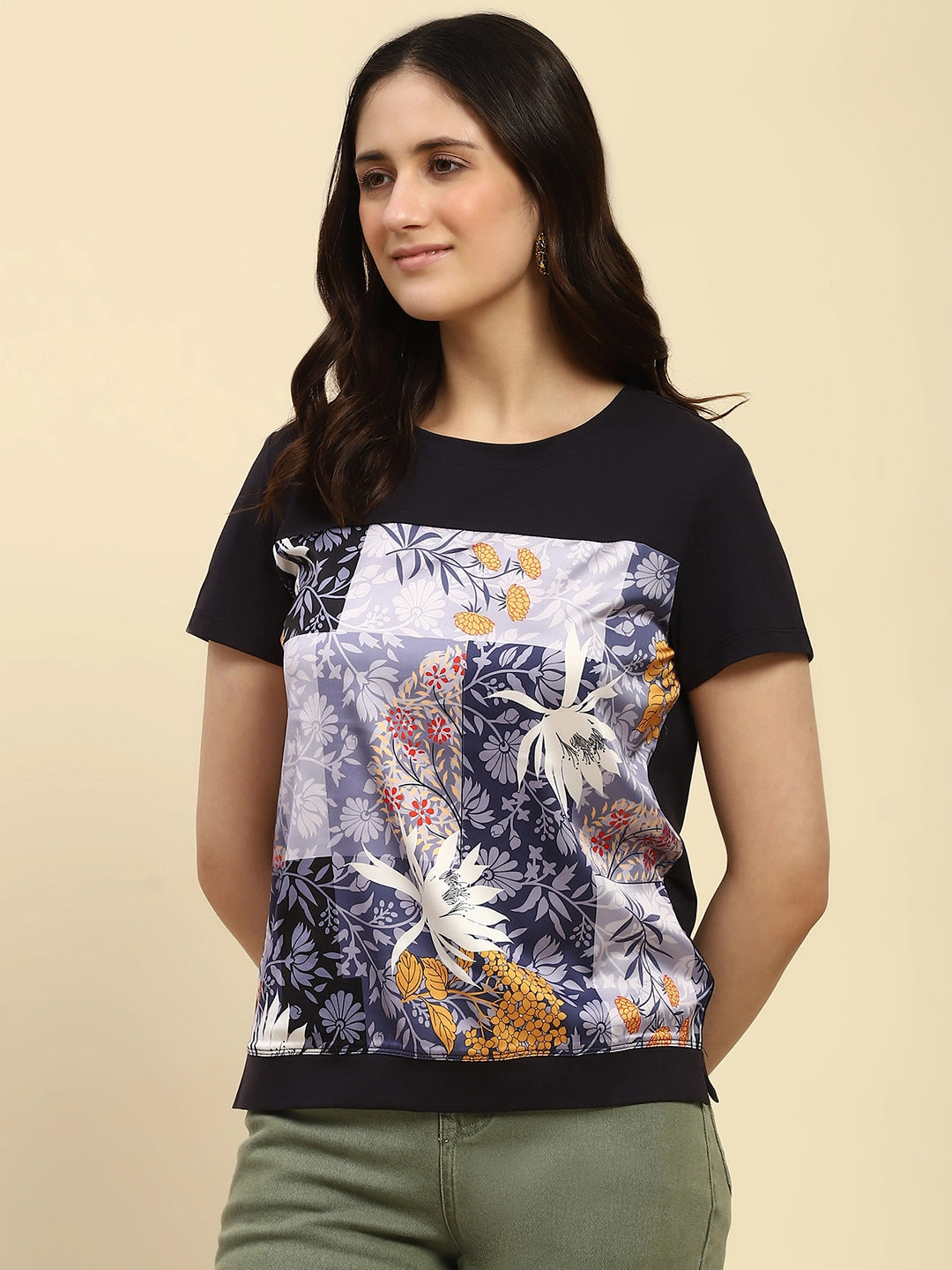 Navy Graphic Print Cotton Top - Global Republic