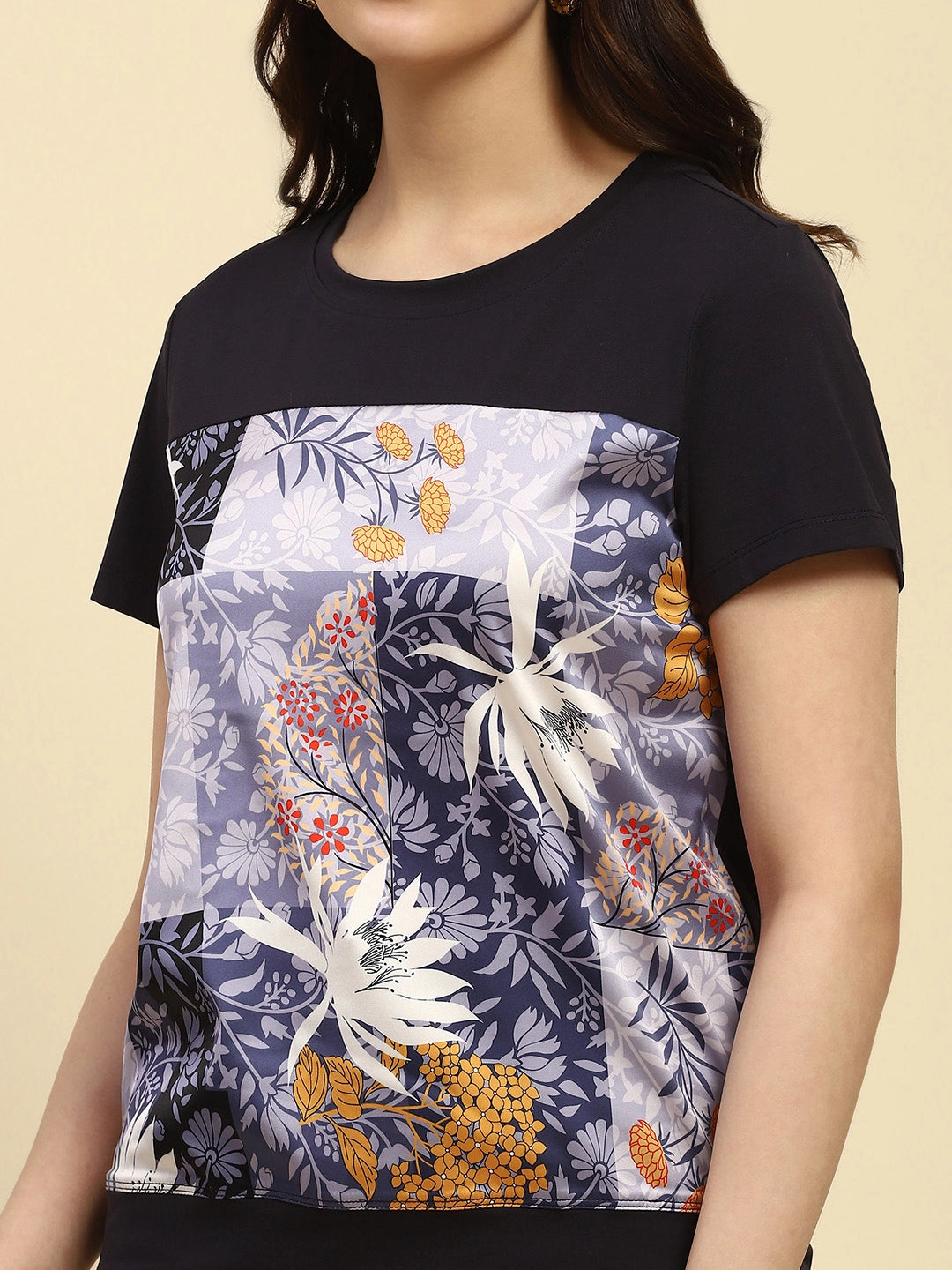 Navy Graphic Print Cotton Top - Global Republic