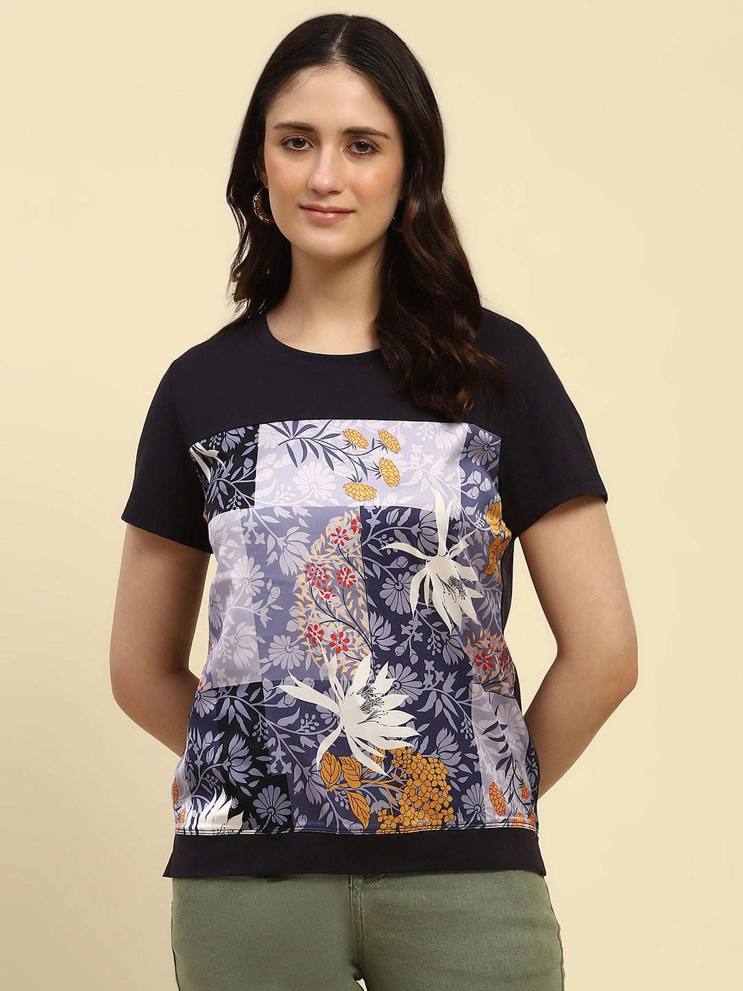 Navy Graphic Print Cotton Top - Global Republic