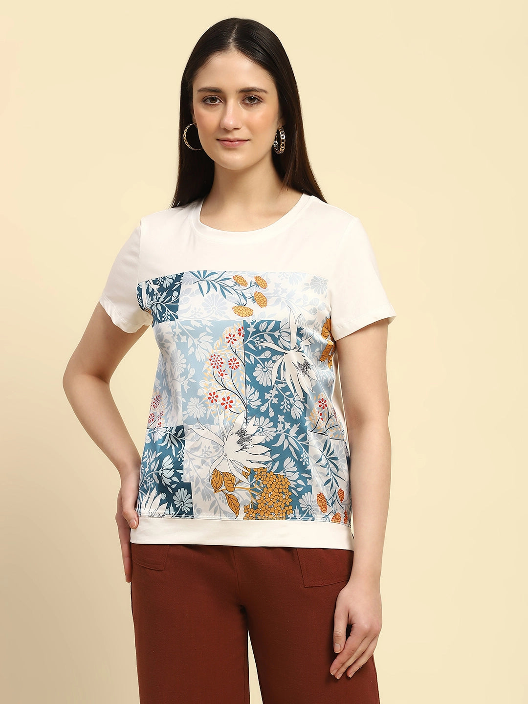 White Graphic Print Cotton Top - Global Republic