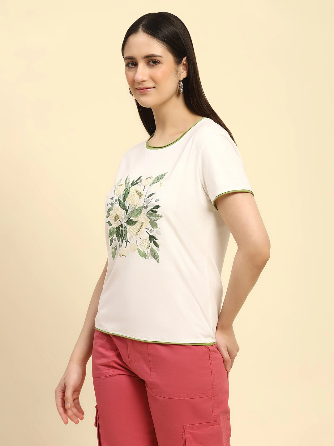 Cream Embroidered Cotton Top - Global Republic