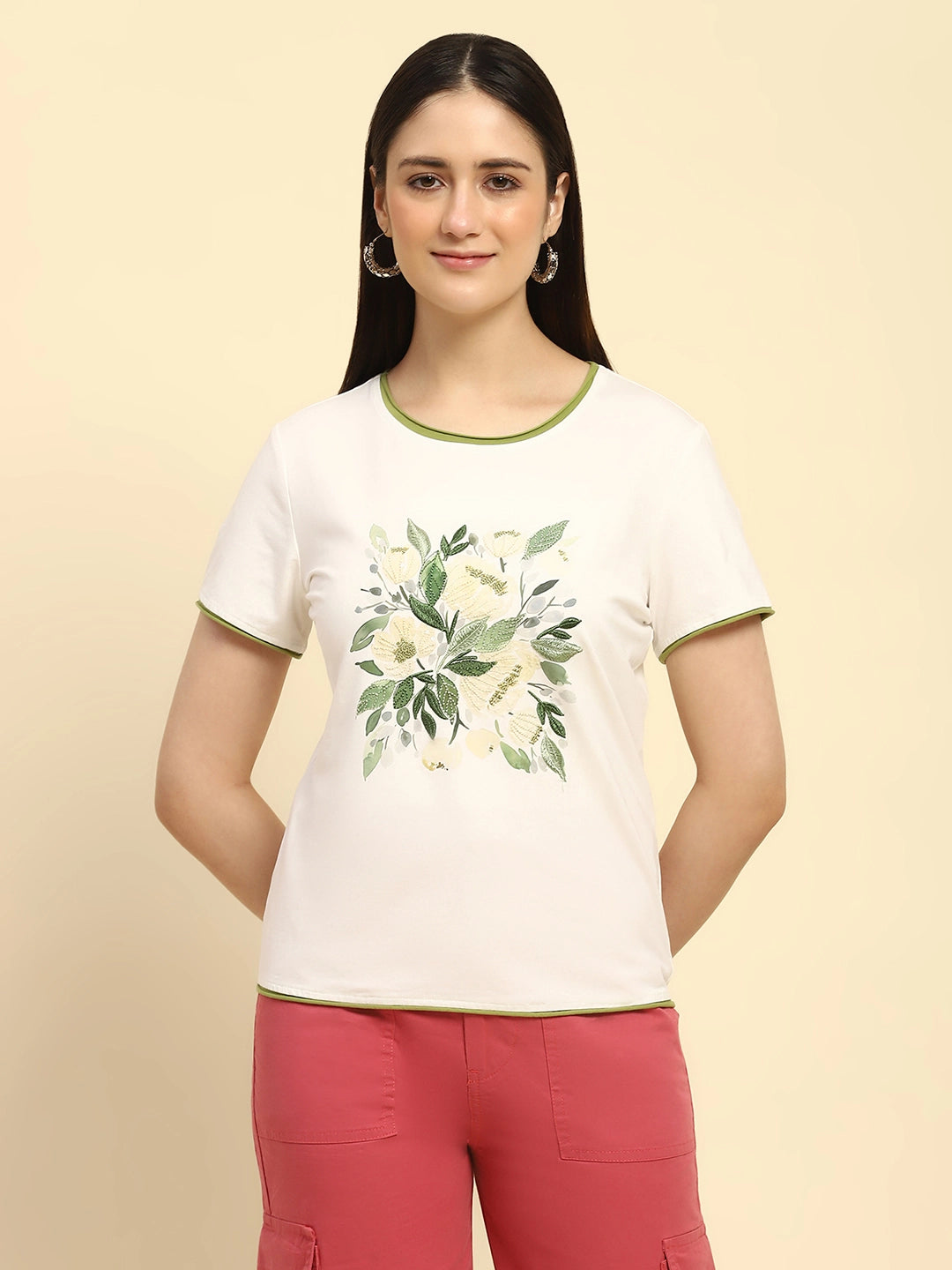Cream Embroidered Cotton Top - Global Republic