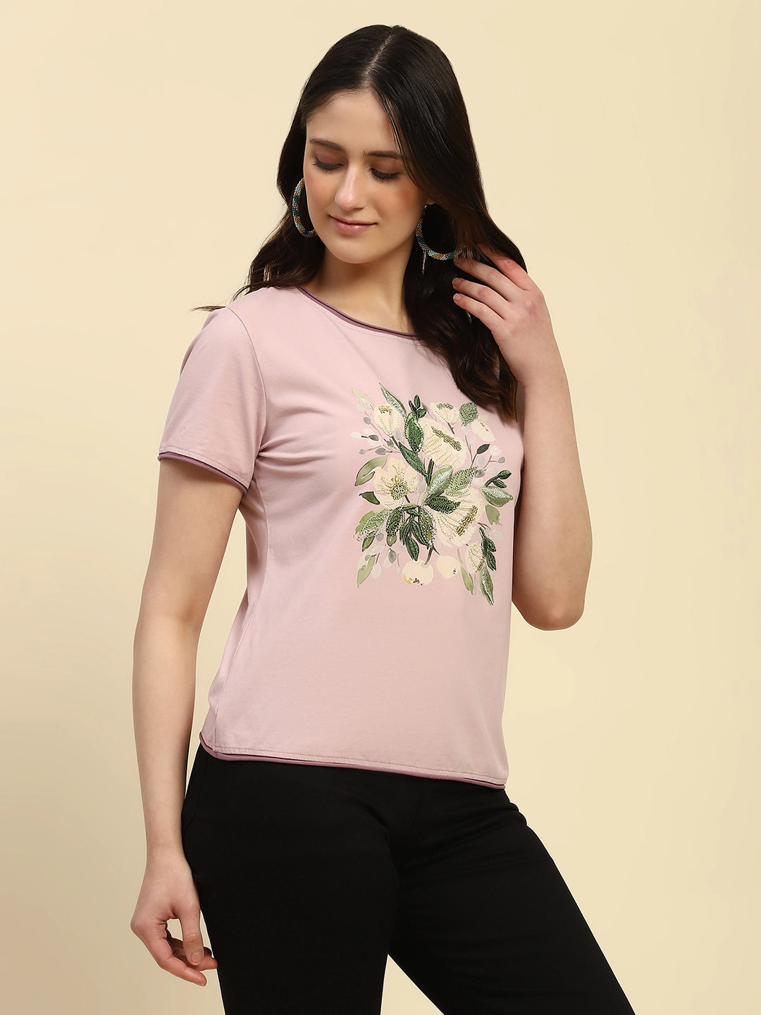 Mauve Embroidered Cotton Top - Global Republic