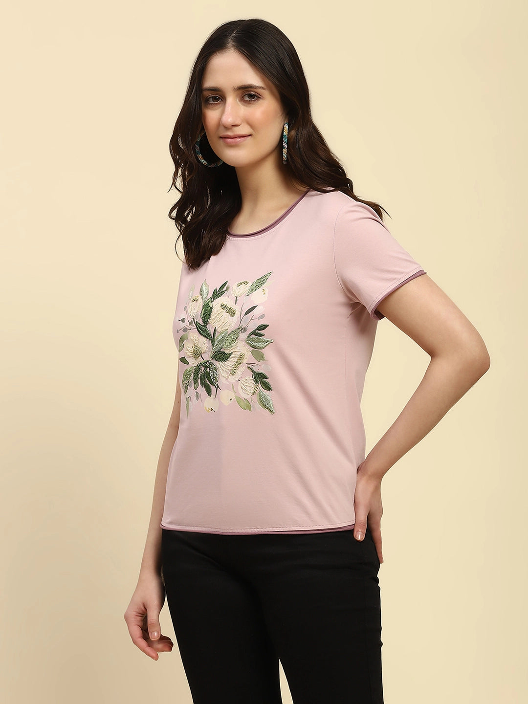 Mauve Embroidered Cotton Top - Global Republic