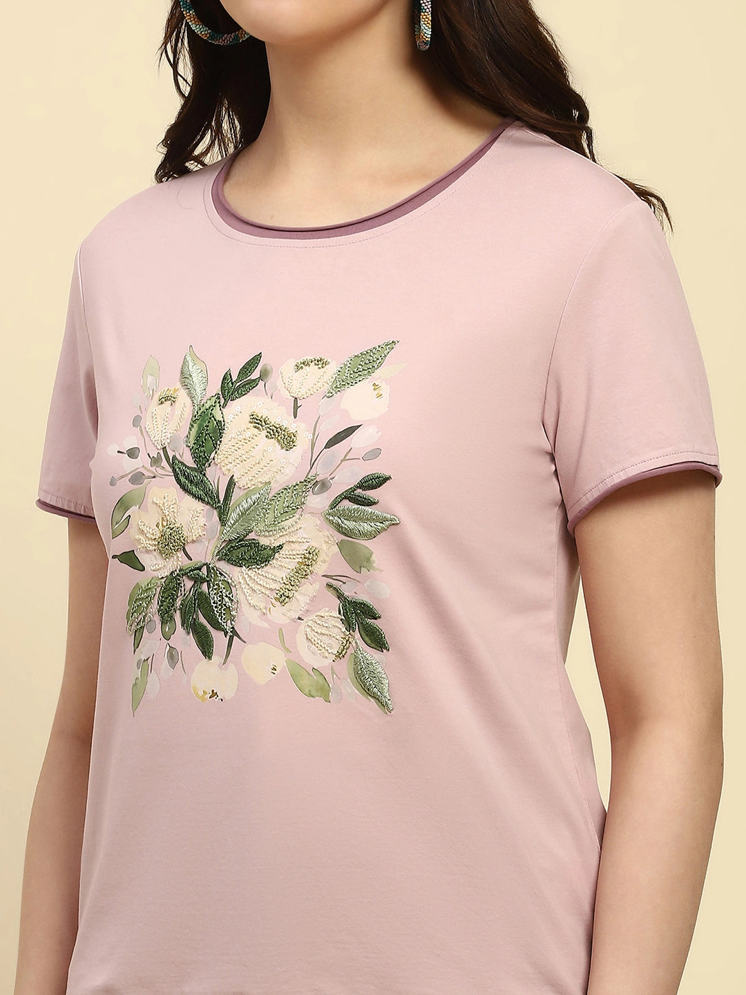 Mauve Embroidered Cotton Top - Global Republic