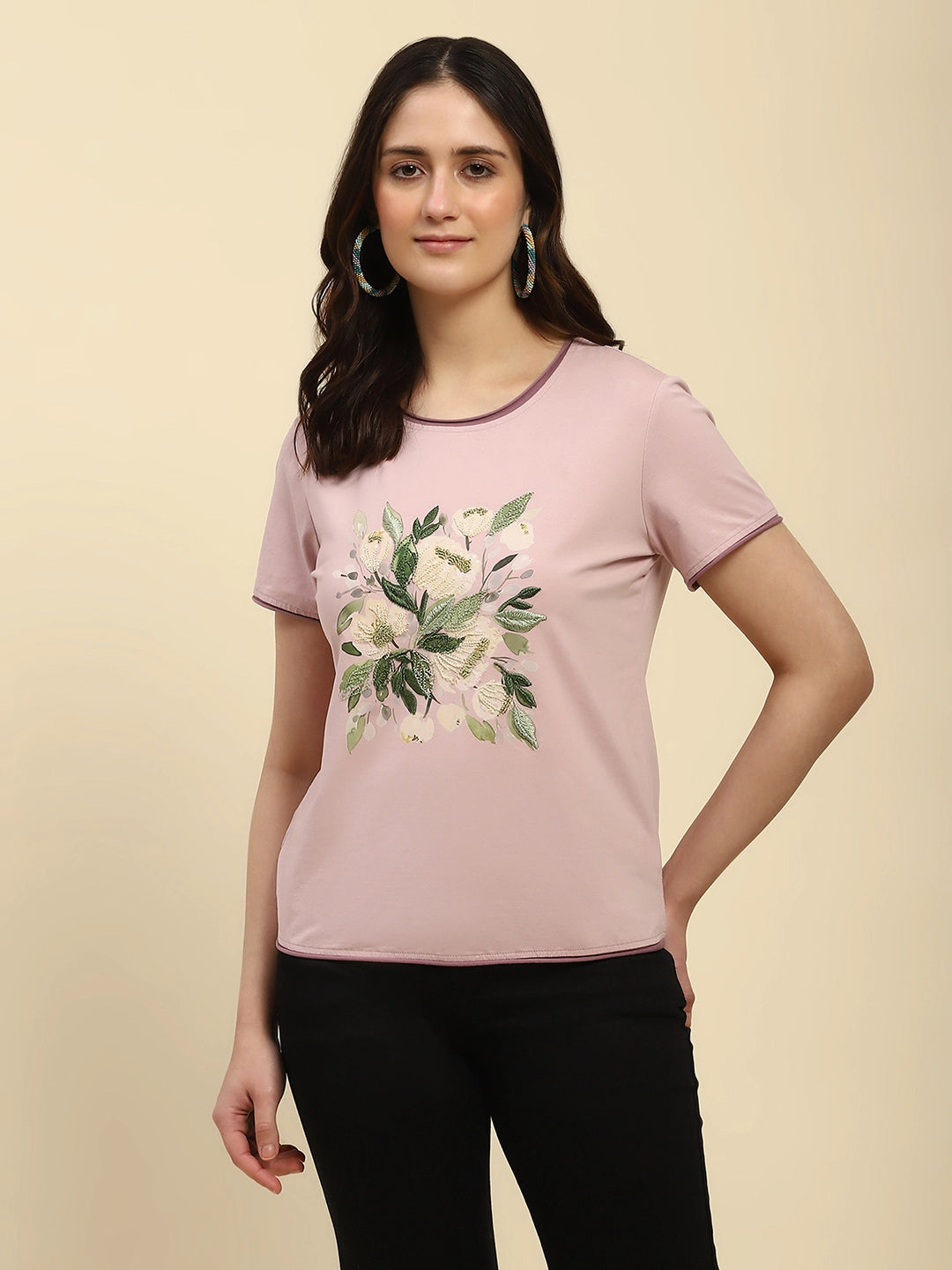 Mauve Embroidered Cotton Top - Global Republic