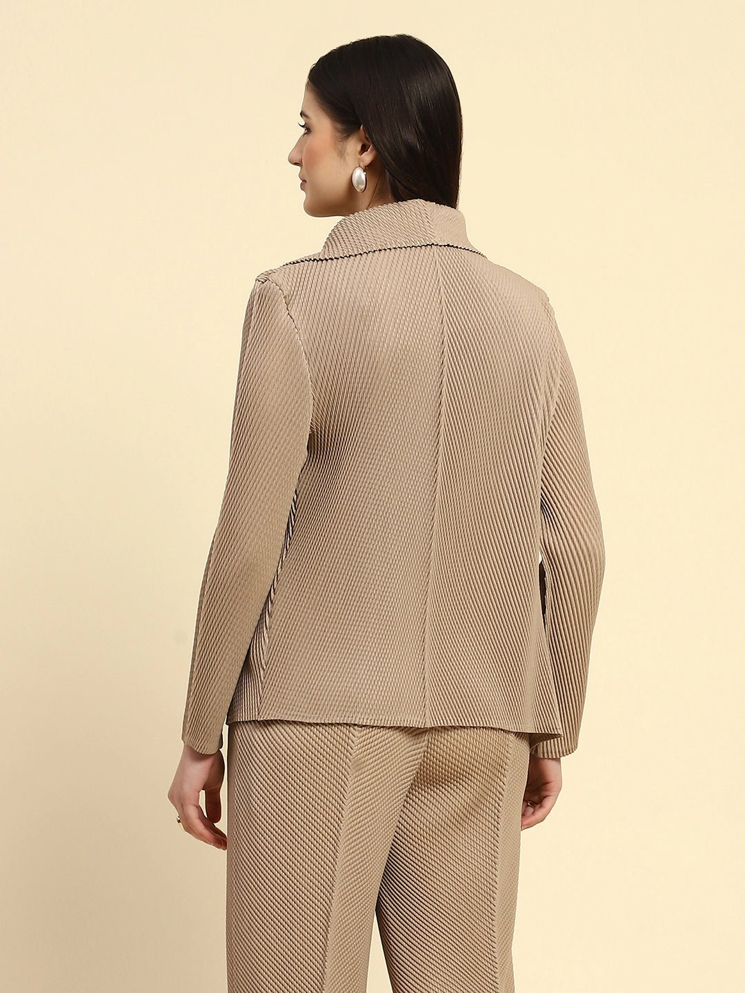 Beige Pleated Loose Shrug - Global Republic