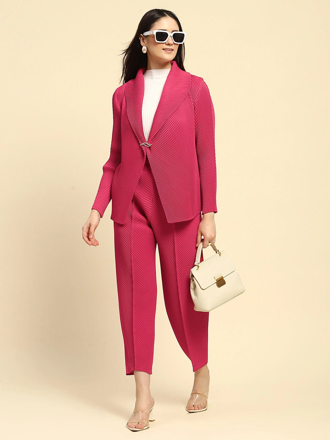 Hot Pink Pleated Loose Shrug - Global Republic