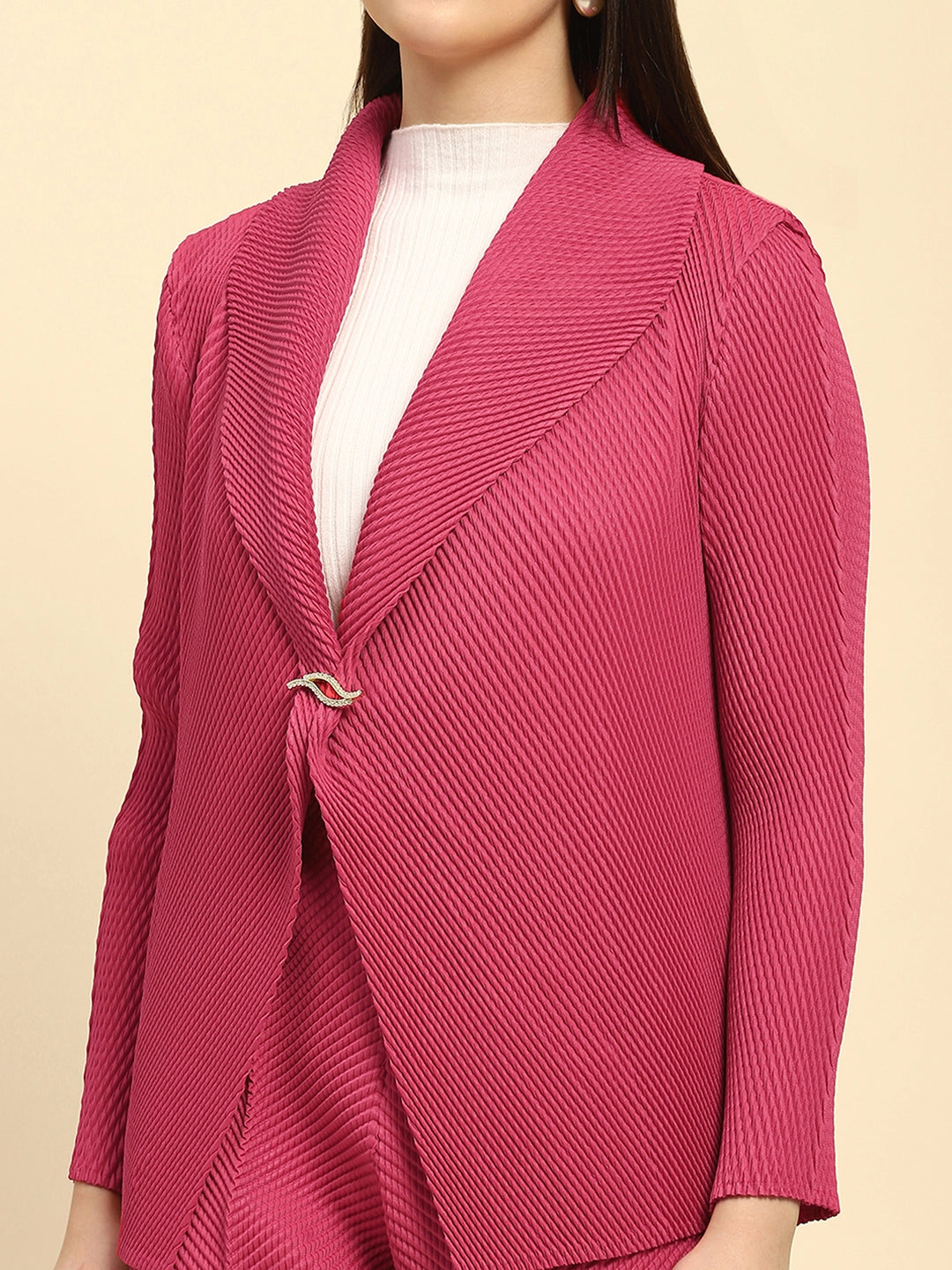 Hot Pink Pleated Loose Shrug - Global Republic