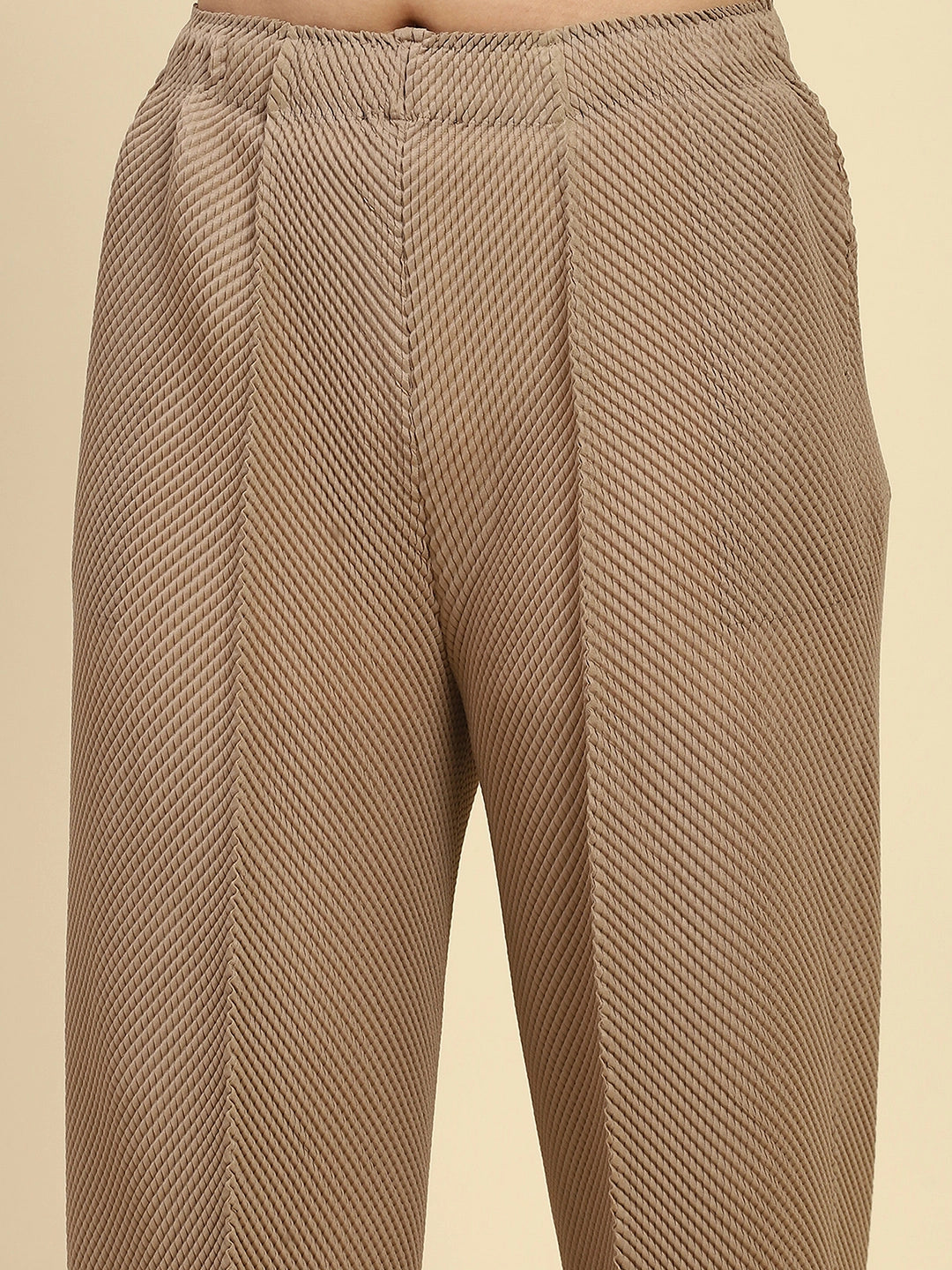Beige Pleated  Loose Lower - Global Republic