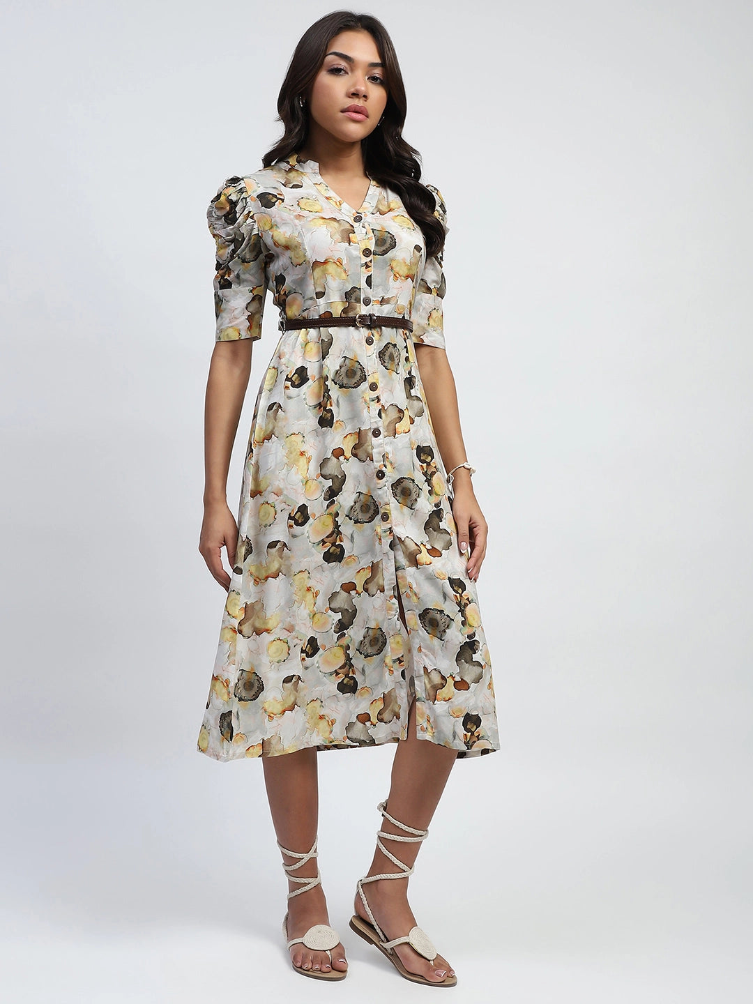 Yellow Digital Print Modal Rayon Dress - Global Republic