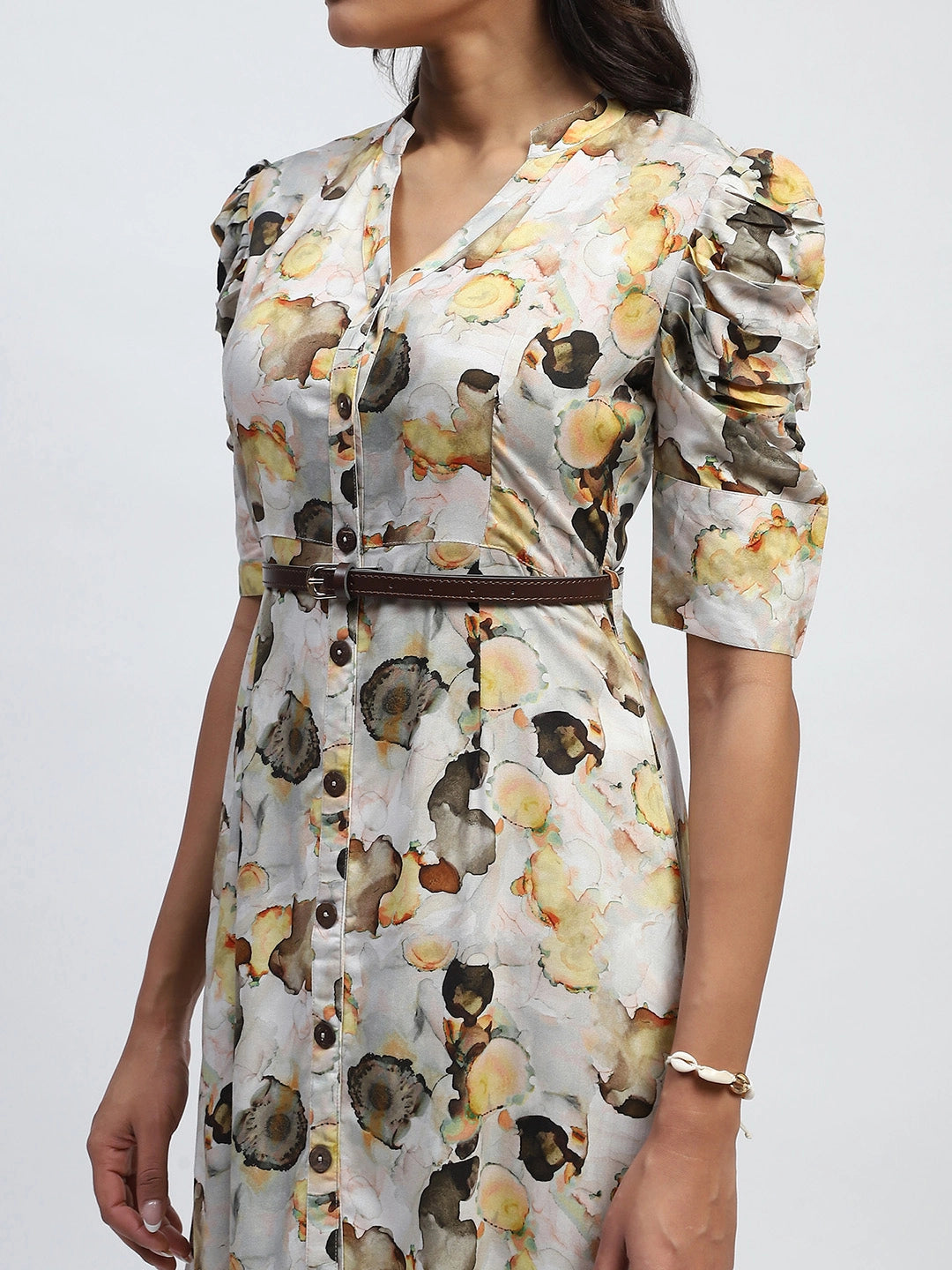Yellow Digital Print Modal Rayon Dress - Global Republic