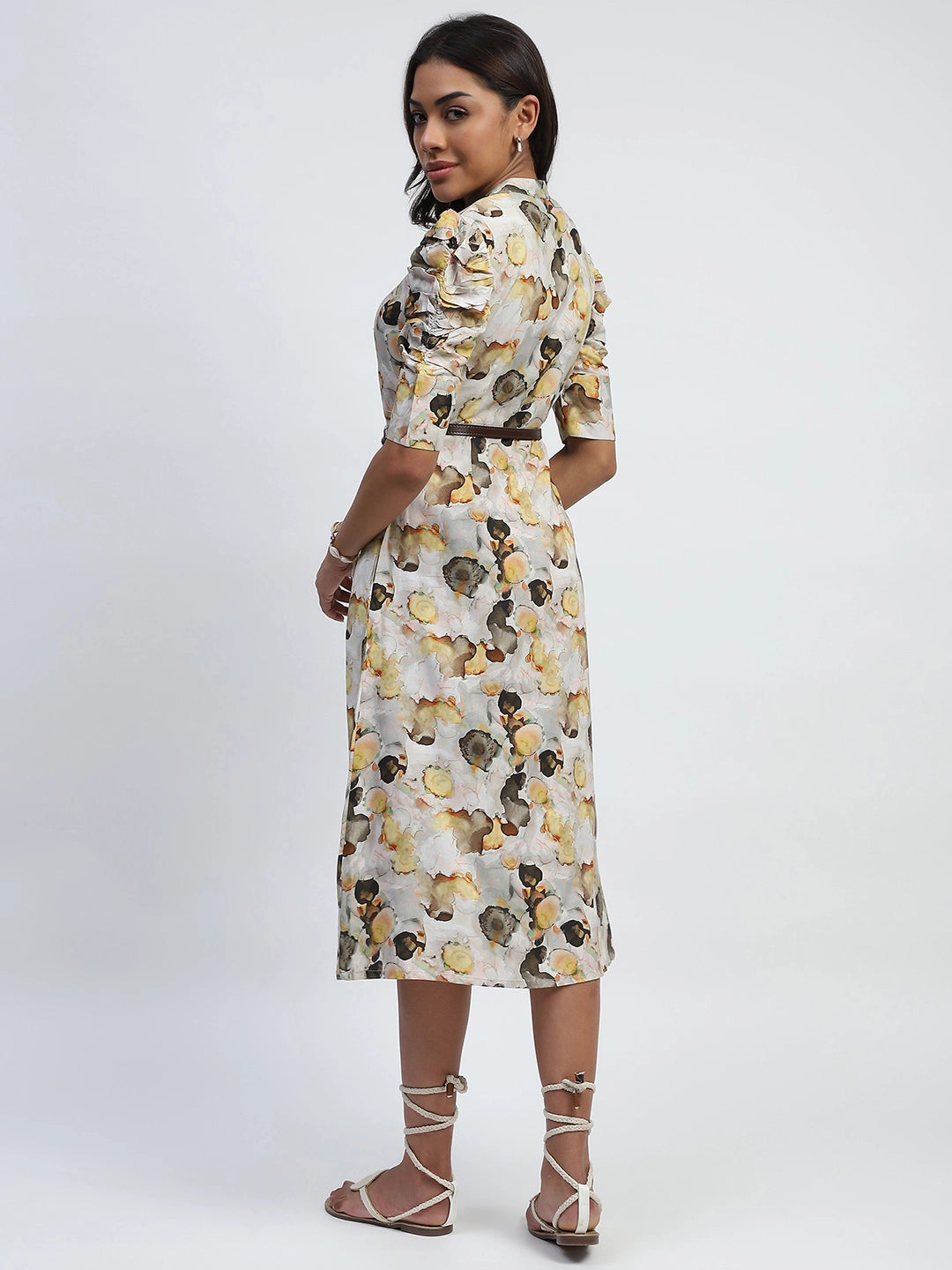 Yellow Digital Print Modal Rayon Dress - Global Republic