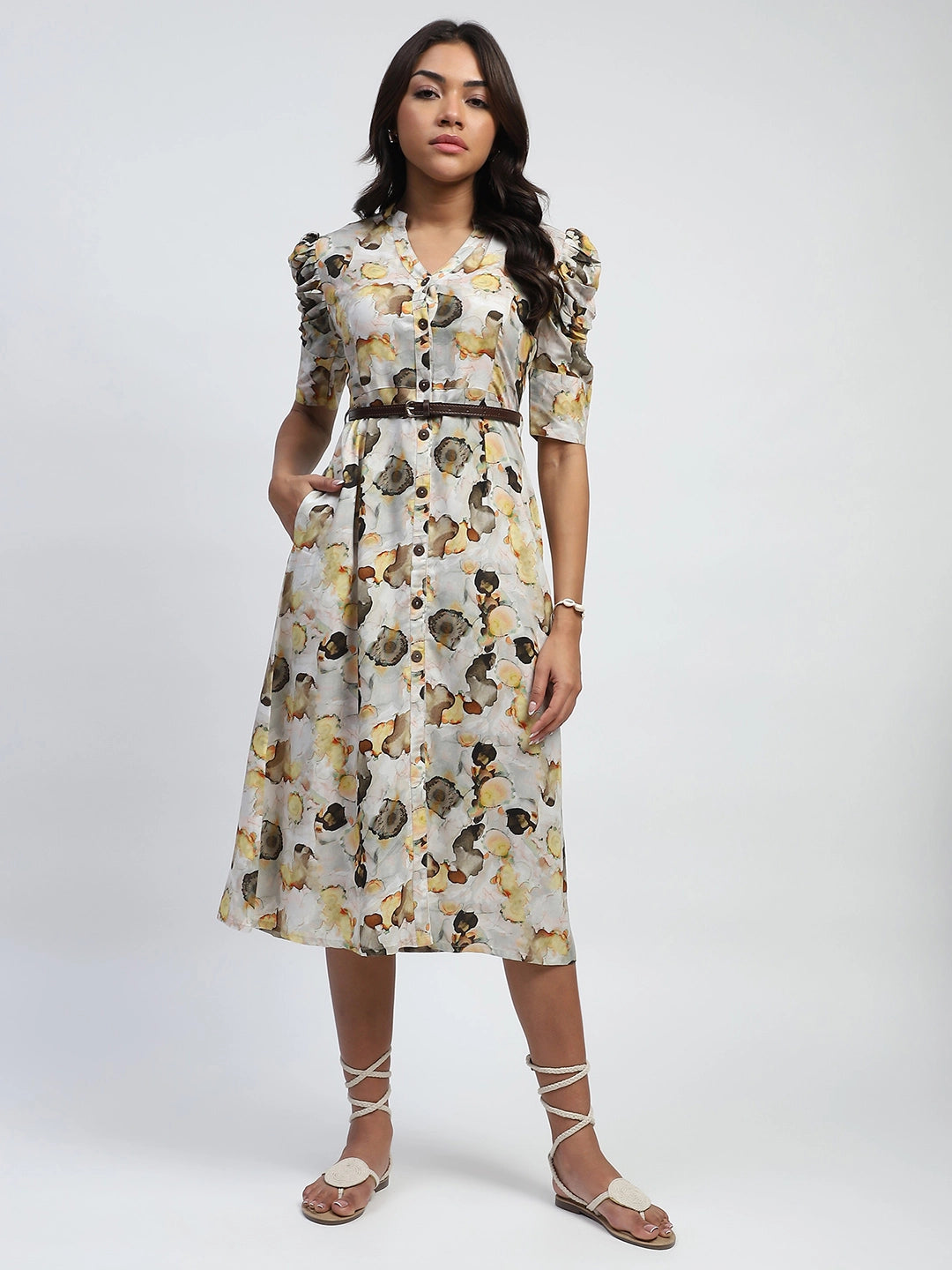 Yellow Digital Print Modal Rayon Dress - Global Republic