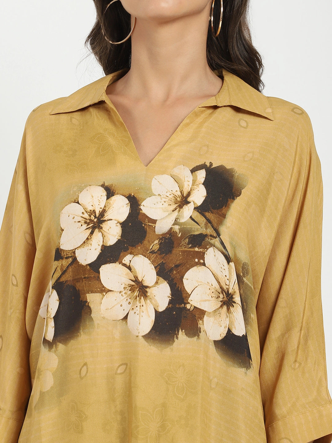Mustard Viscose Floral Loose Top - Global Republic