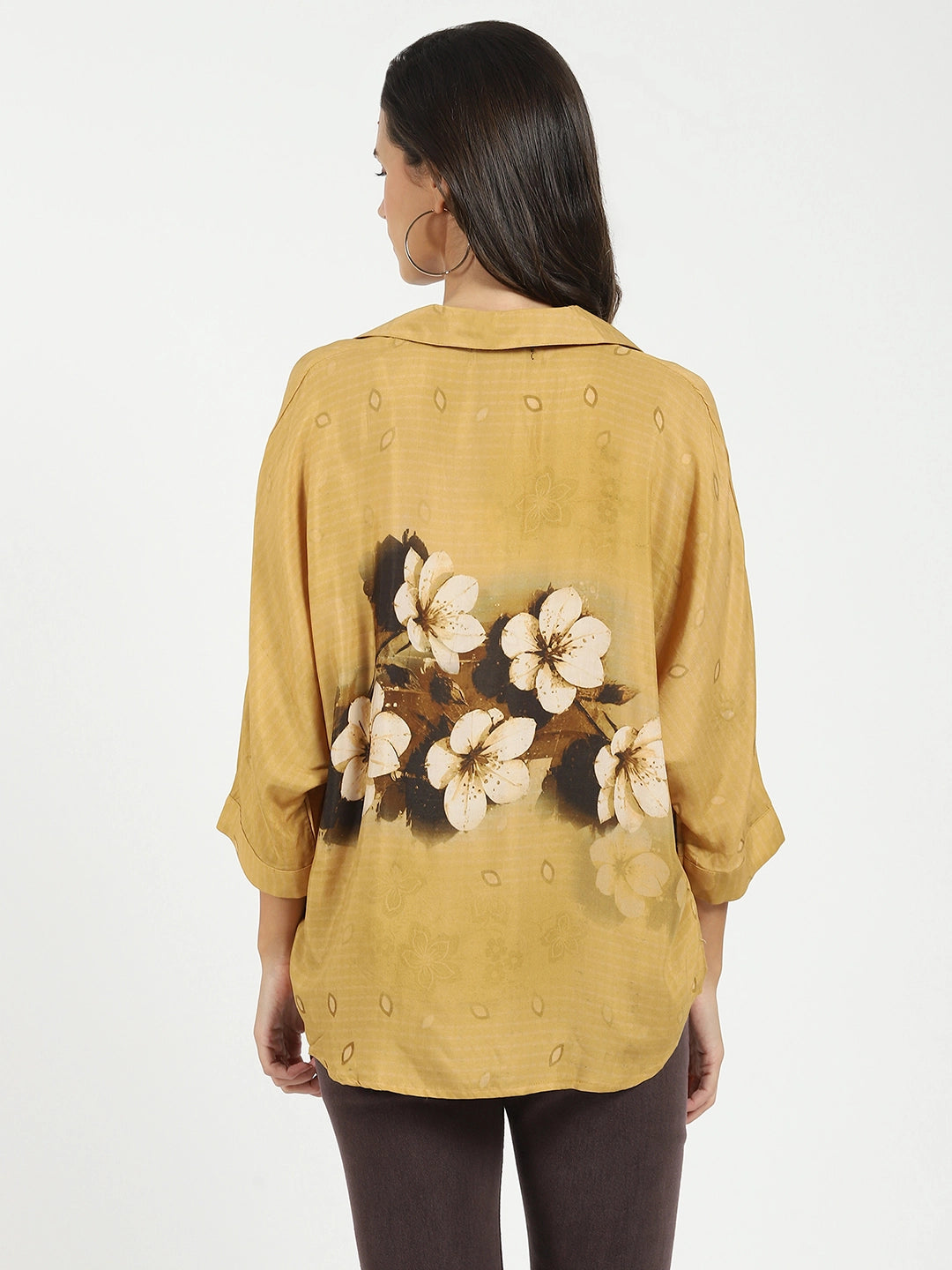 Mustard Viscose Floral Loose Top - Global Republic