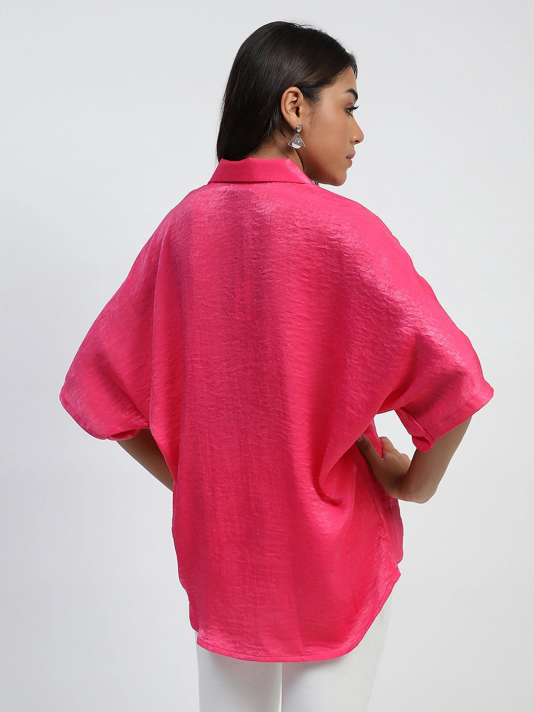 Pink Stone Embellished Satin Oversized Top - Global Republic