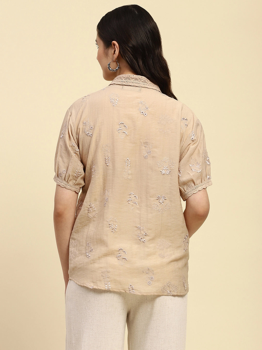 Beige Embroidered Shirt - Global Republic