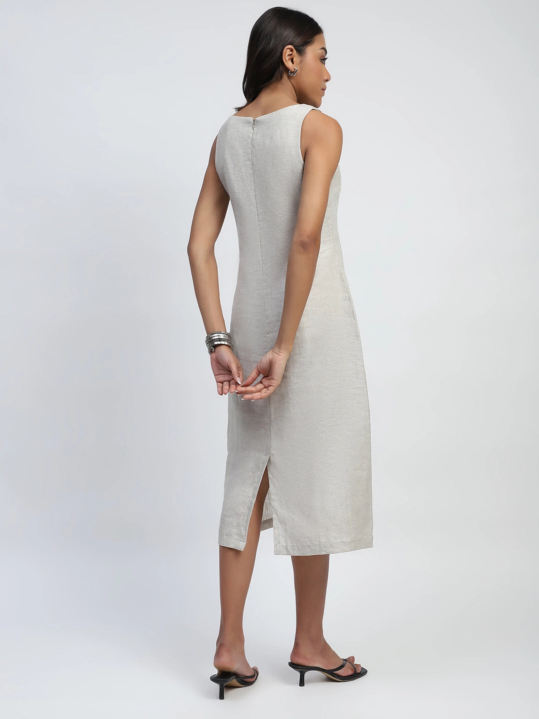 Natural Floral Embroidery Linen Dress - Global Republic