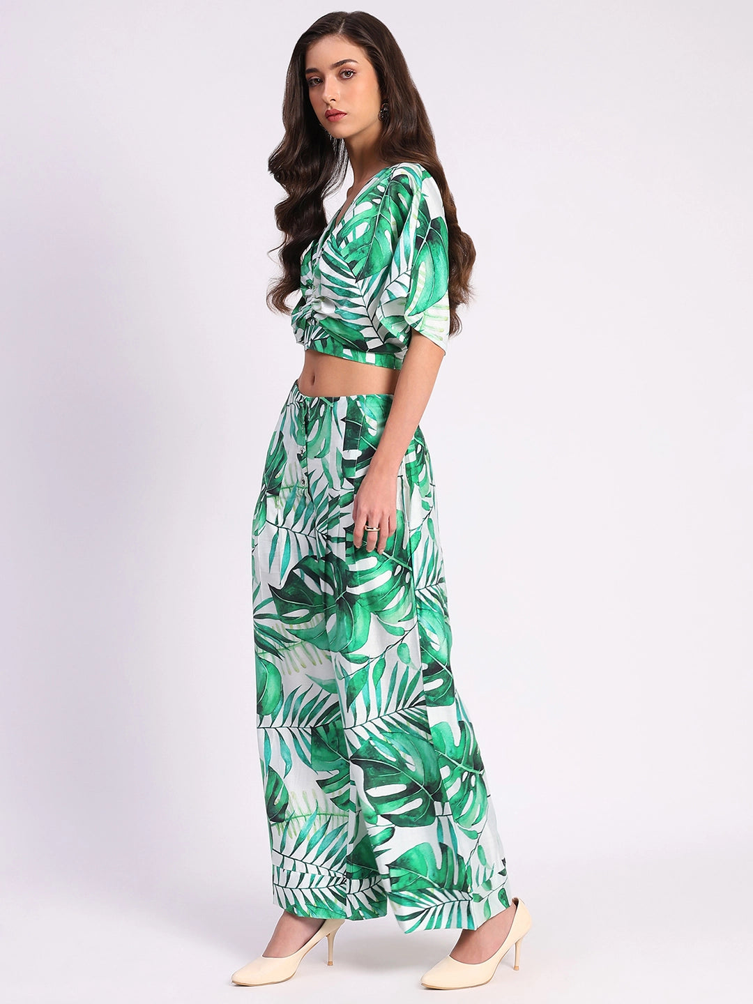 Tropical Crop Top & Wide-Leg Pant Set - Global Republic
