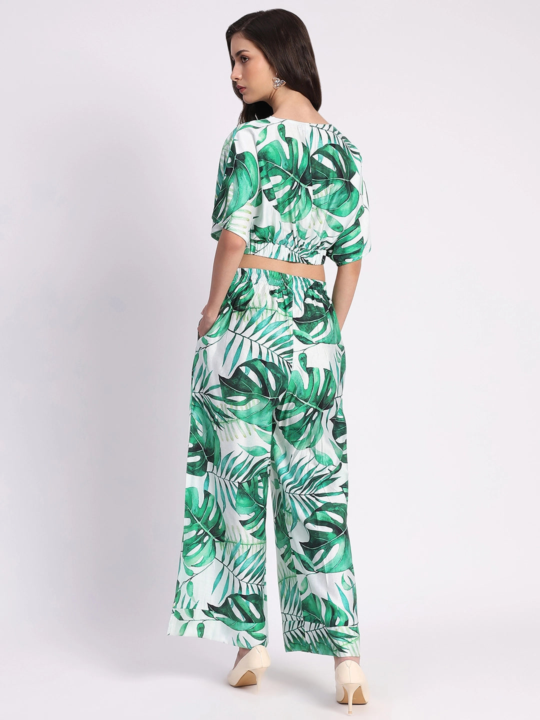 Tropical Crop Top & Wide-Leg Pant Set - Global Republic