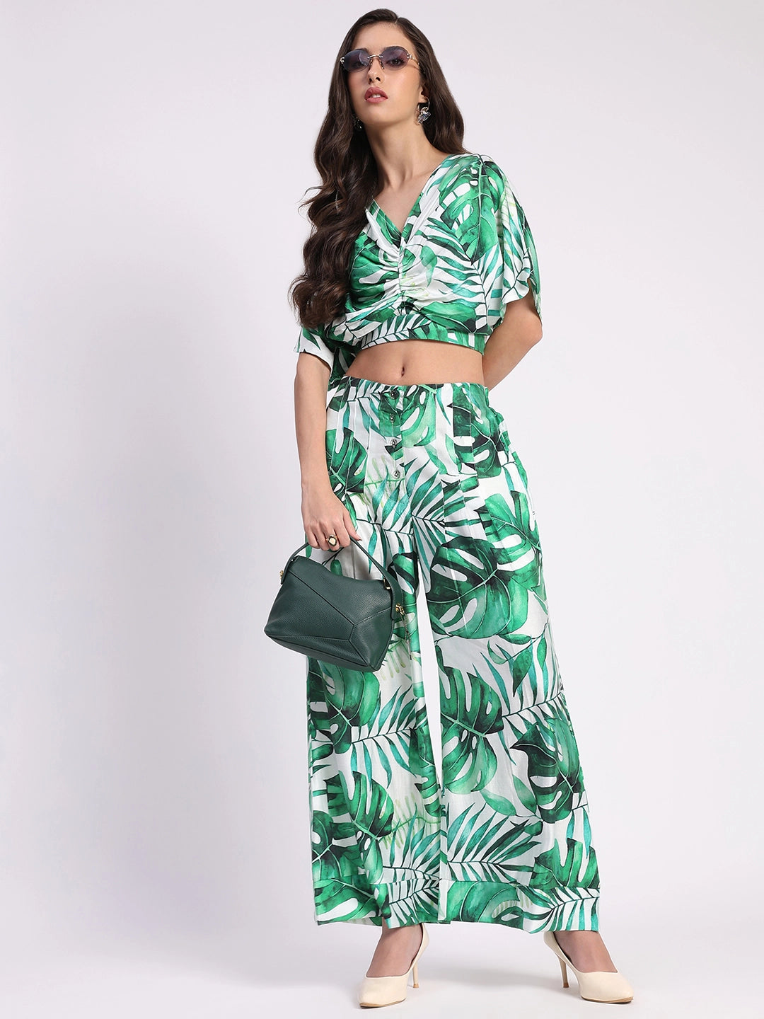 Tropical Crop Top & Wide-Leg Pant Set - Global Republic