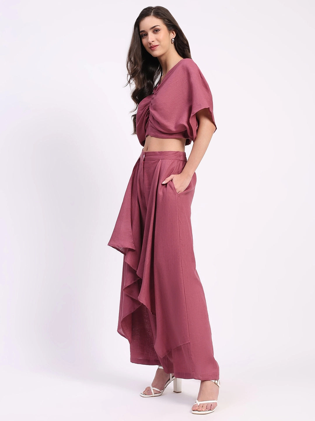 Linen Top with Wide-Leg Panel Bottom - Global Republic