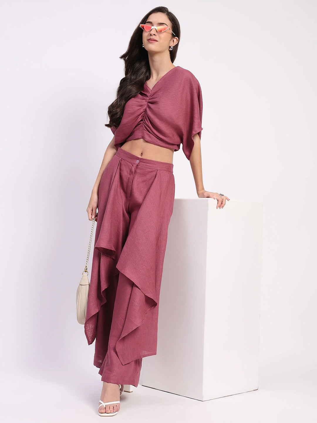 Linen Top with Wide-Leg Panel Bottom - Global Republic