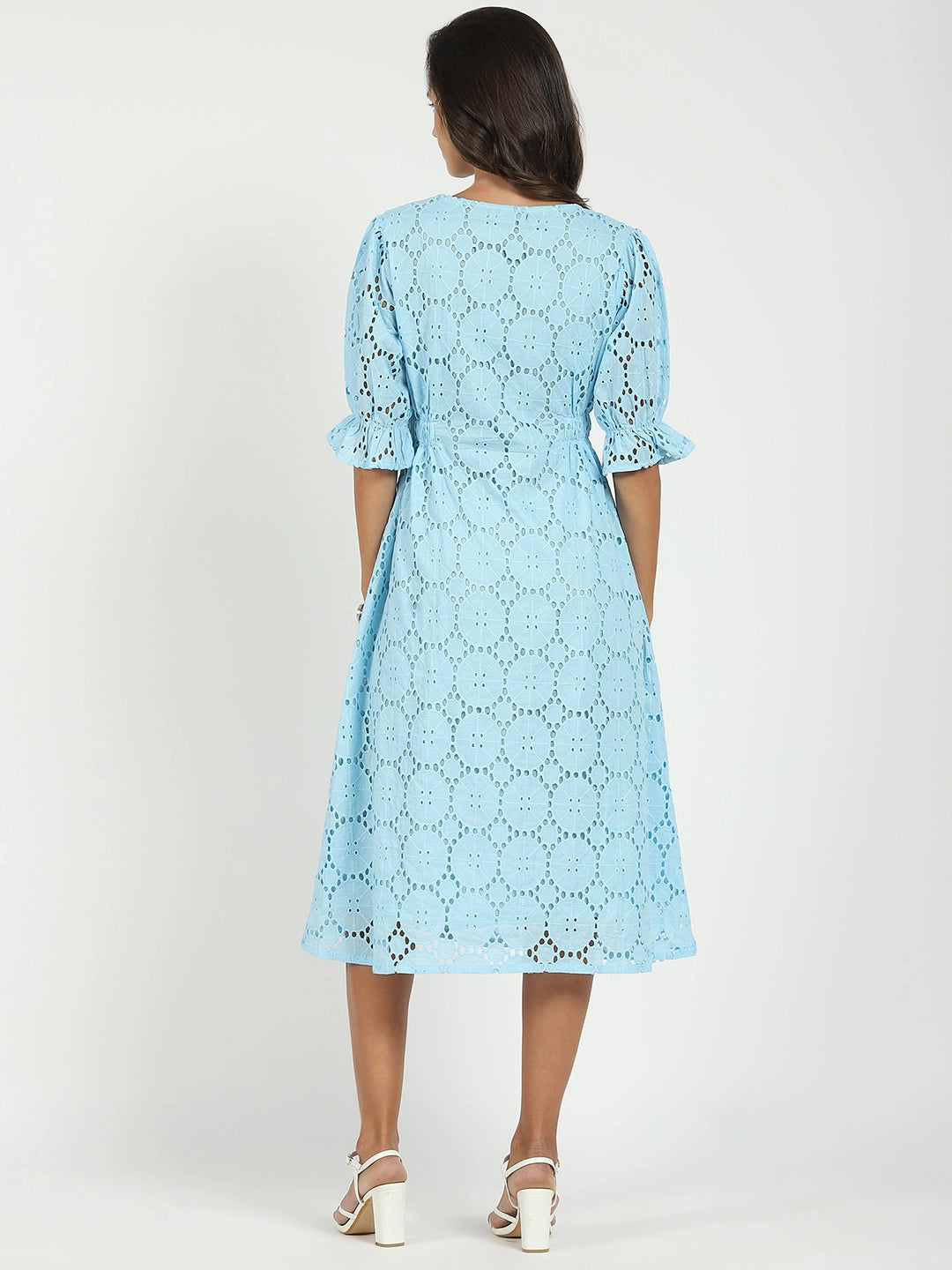 Sky Blue Embroidered Schiffli Dress - Global Republic