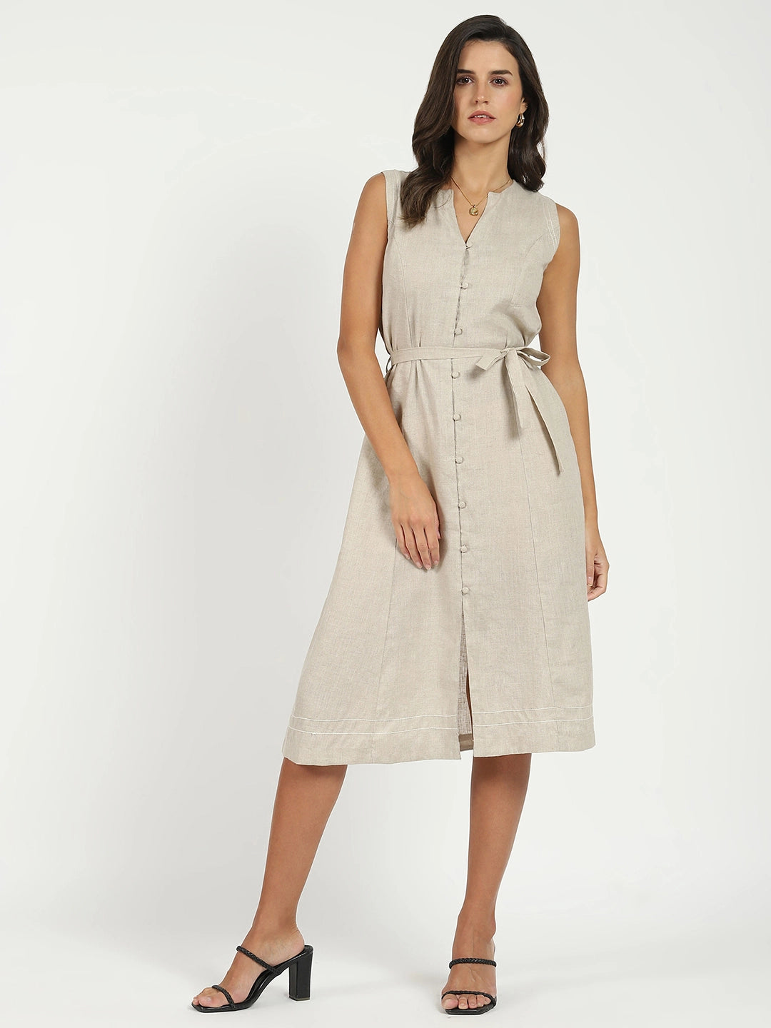Natural Linen A-Line Dress - Global Republic