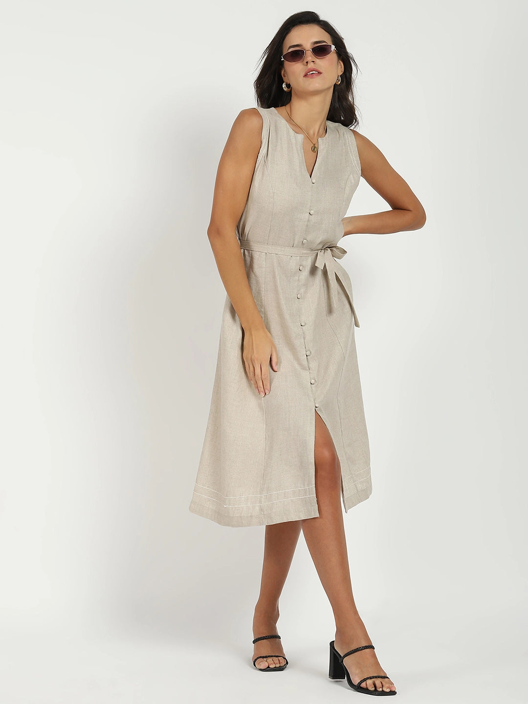 Natural Linen A-Line Dress - Global Republic
