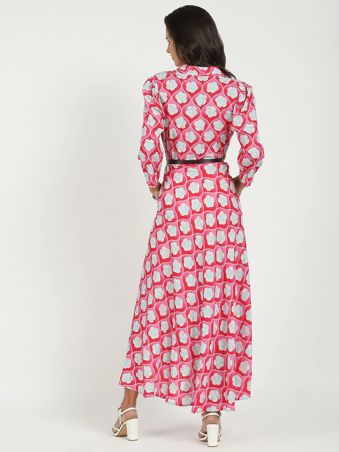 Pink Floral Maxi Dress With Belt - Global Republic