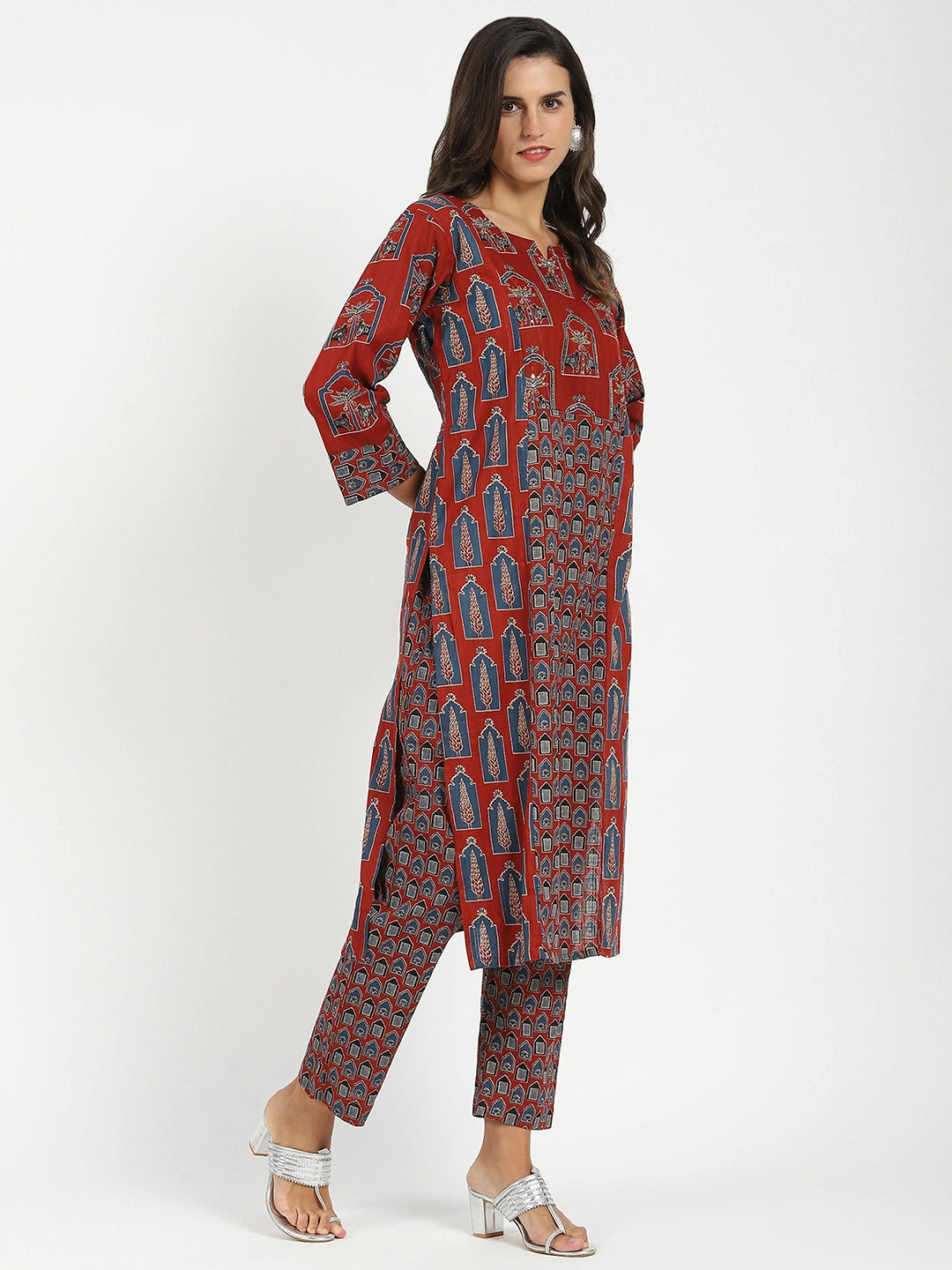 Maroon Ajrakh Embellsihed Cotton Kurta - Global Republic
