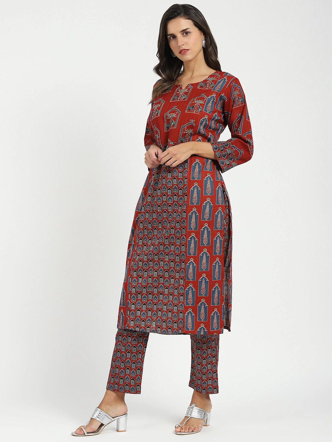 Maroon Ajrakh Embellsihed Cotton Kurta - Global Republic