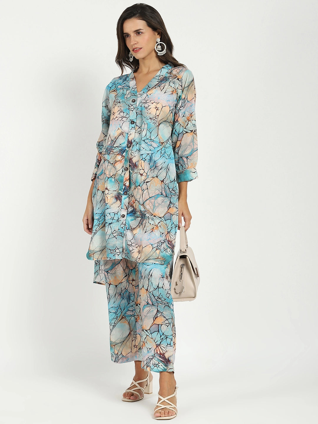 Multicolored Abstract Rayon Kurta Set - Global Republic