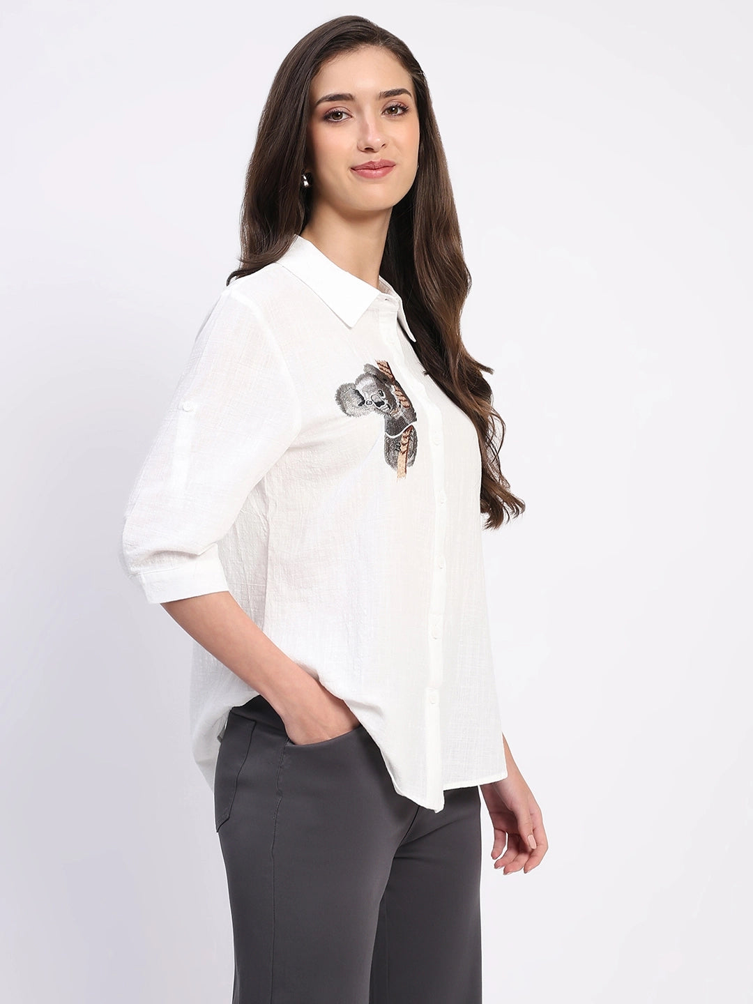 White Koala Embroidered Cotton Shirt - Global Republic