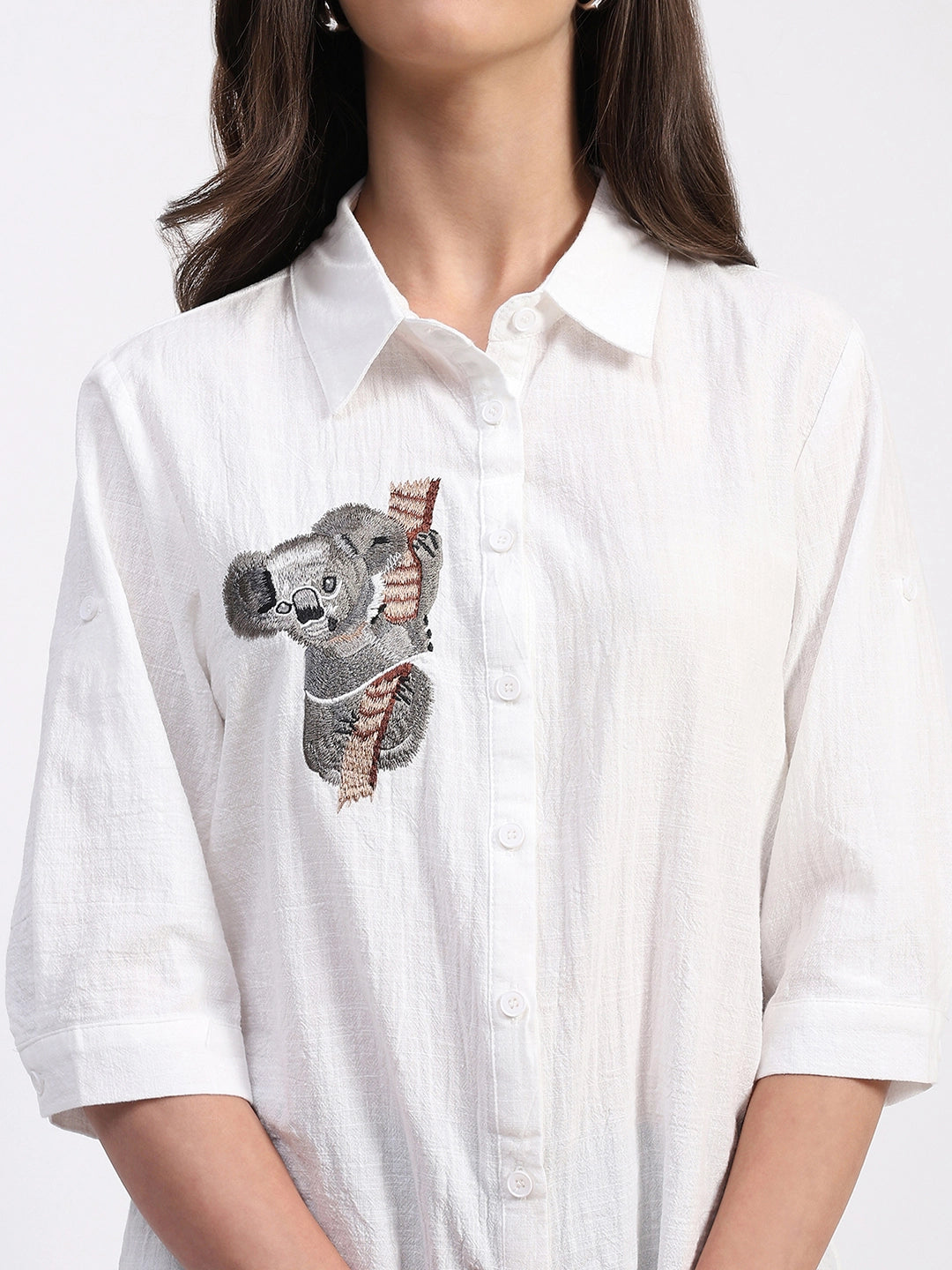 White Koala Embroidered Cotton Shirt - Global Republic