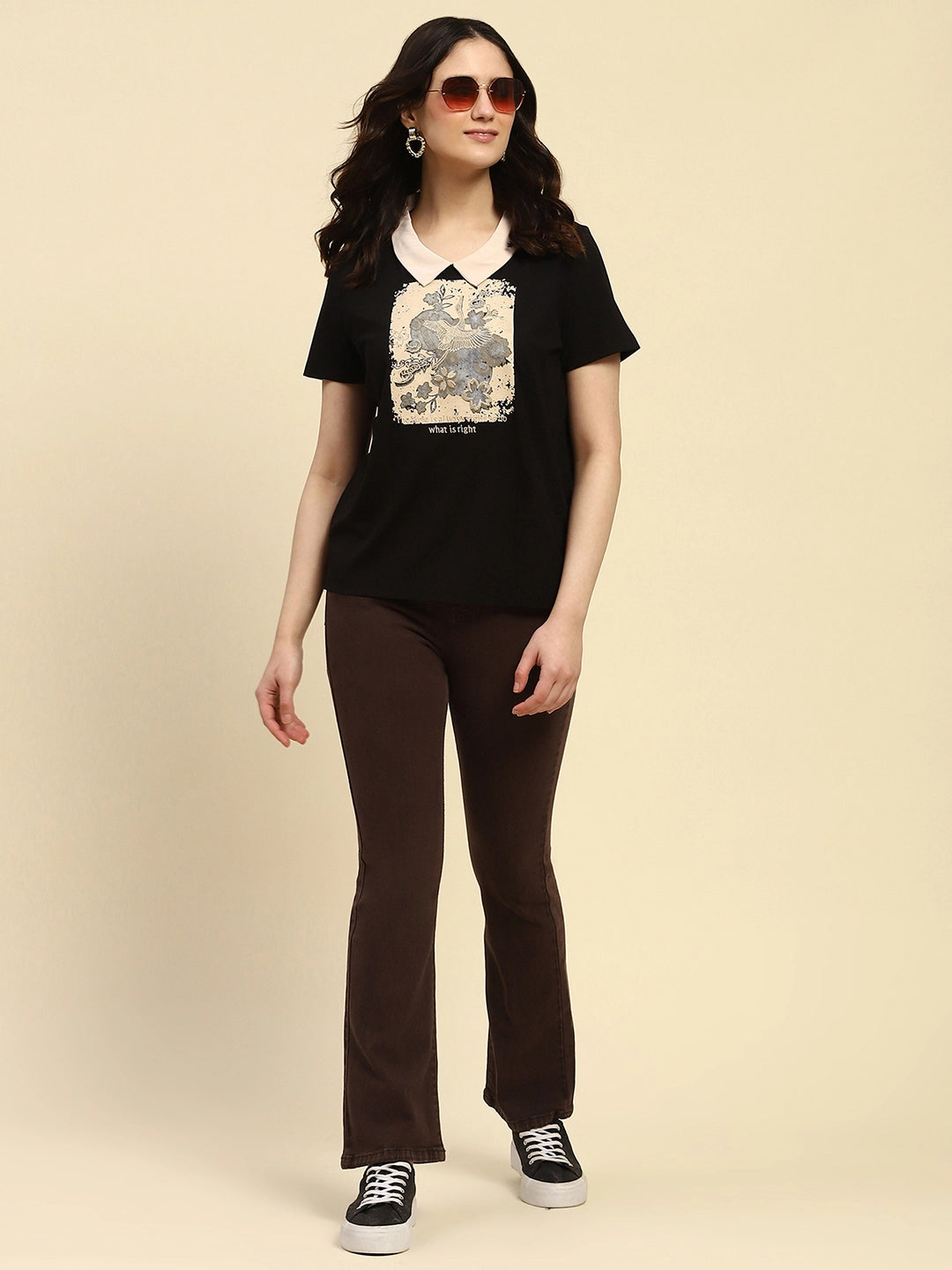 Brown Solid Cotton Blend Regular Fit Jeans - Global Republic